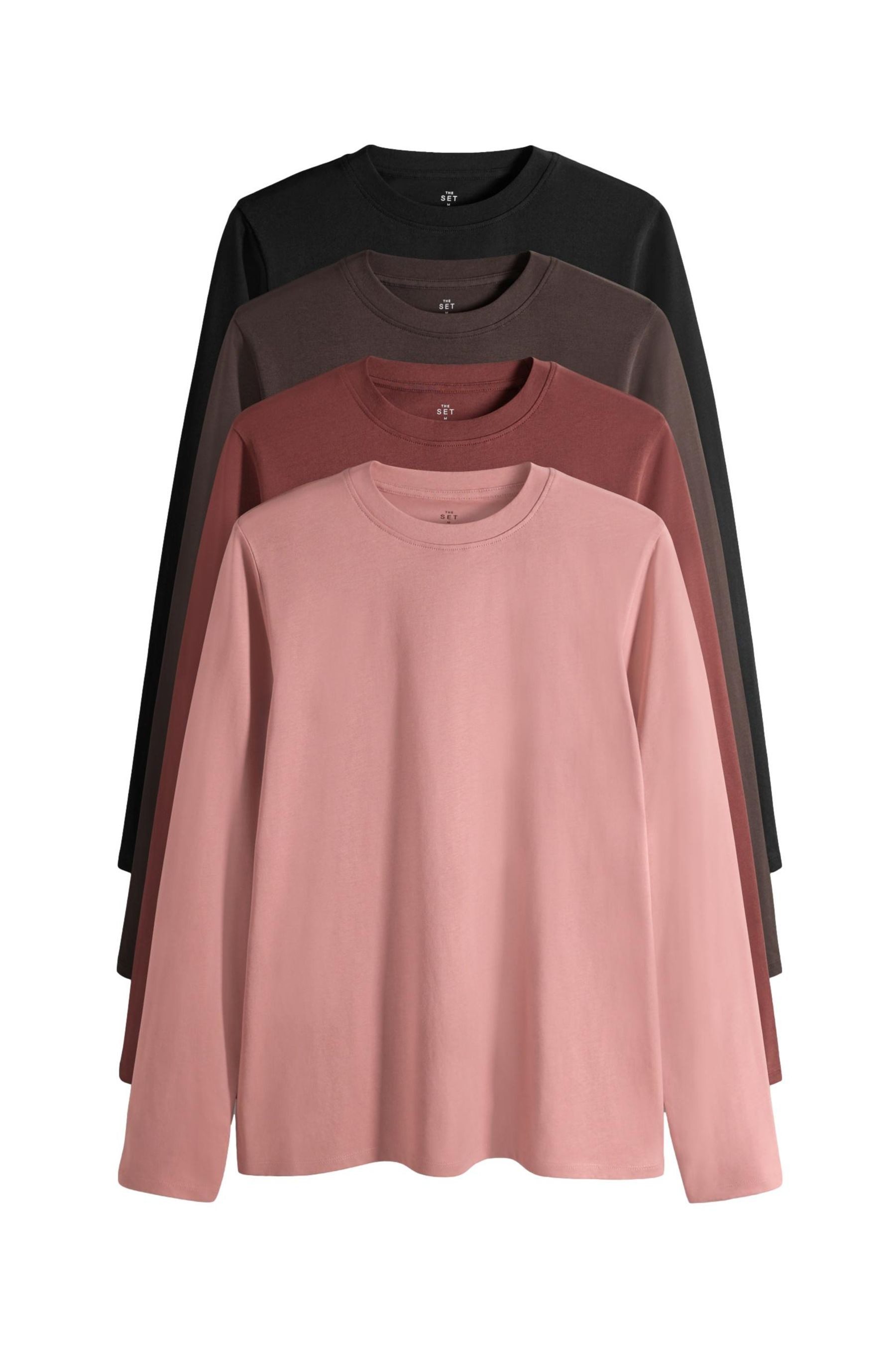 Langarmshirt The Set Slim Fit Langarmshirts, 4er-Pack