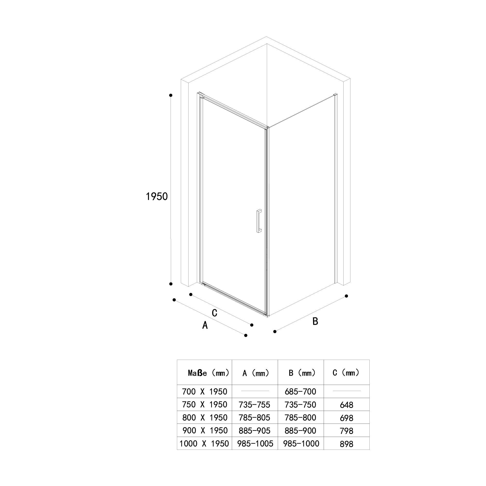 doporro corner shower enclosure, tempered safety glass with nano-coating, H: 195cm Rav36-P, WxD: 75x80 cm, single-pane safety glass
