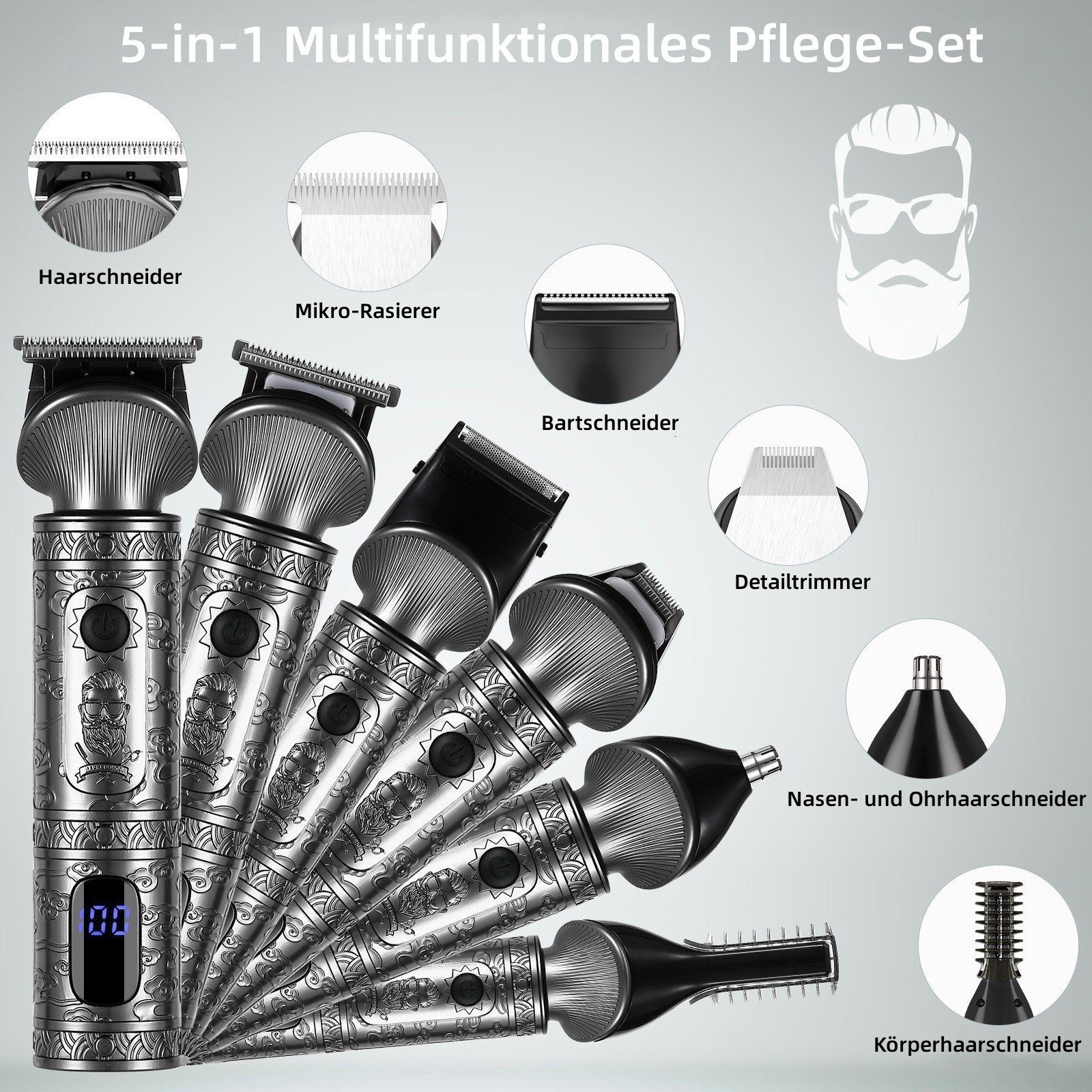 HATTEKER Bartschneider RFC5618, Haarschneider, Multifunktionaler Trimmer 6in1