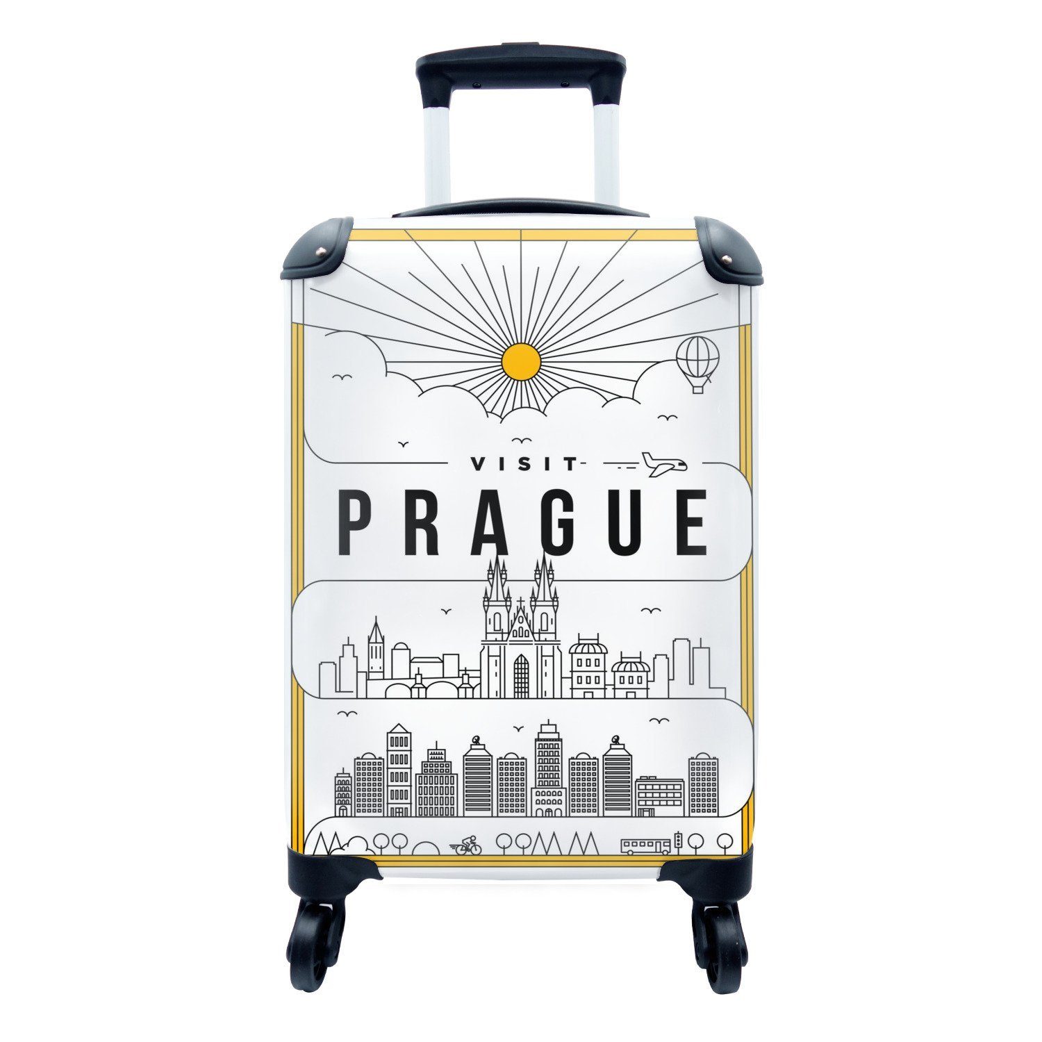 Ferien, 4 Reisetasche Rollen, Handgepäck Weiß, Reisekoffer - mit Prag Trolley, für - MuchoWow Skyline rollen, Handgepäckkoffer