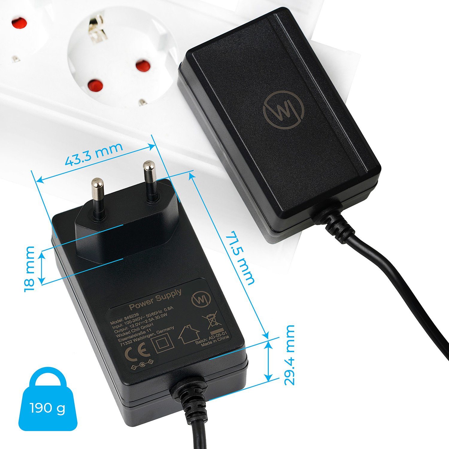 Wicked Chili 3m Netzteil für FRITZBox 7590AX Fritz!Repeater 6000 Netzteil (2,500mA Ersatz für 12V Netzteile 311P0W134, 311P0W135, 311P0W165, 311P)