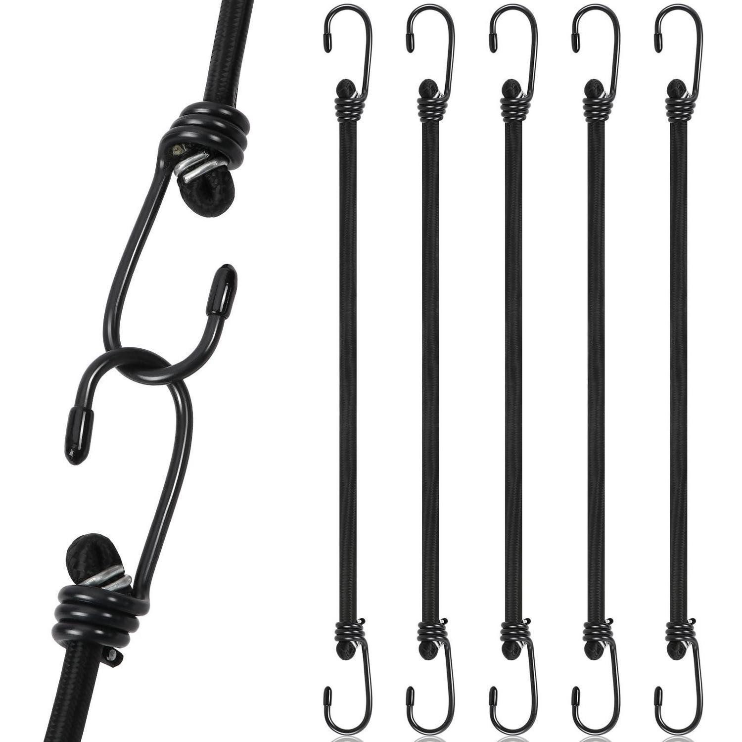 LuxusKollektion Abspannleine Spanngummi mit Haken 5 Stk 60cm schwarz (5-tlg)