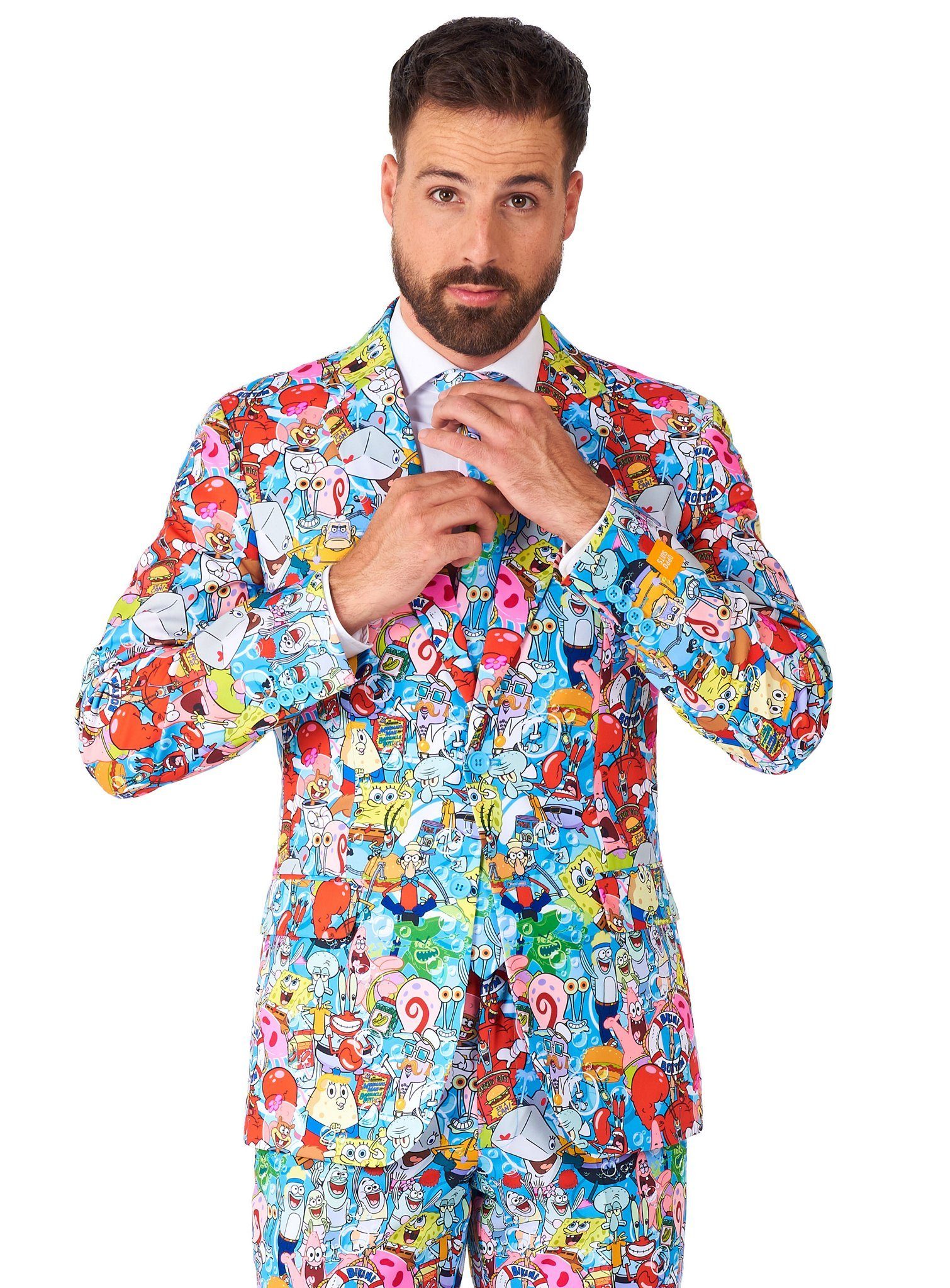 Opposuits Partyanzug Spongebob Frenzy Anzug - Kostüm für Karneval, Ganz Bikini Bottom versammelt auf einem Anzug!