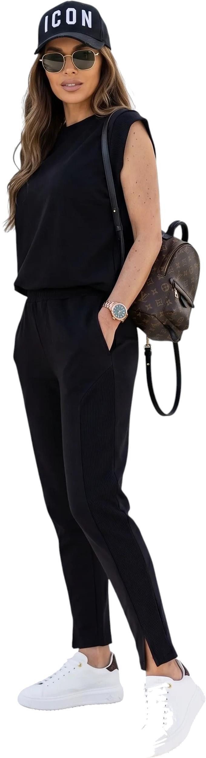 EloModa Jogginganzug Damen Freizeitanzug 2-teilig – Baumwollmix Lounge Set mit Schulterdeta (2-tlg), Modisches Damen Freizeitset mit bequemem Tragekomfort