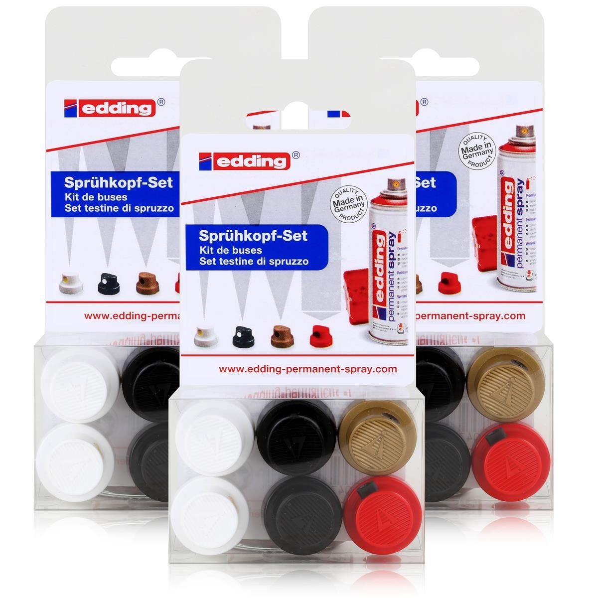 edding Sprühfarbe 3x edding Permanent Spray Sprühkopf-Set, 6 Stk.