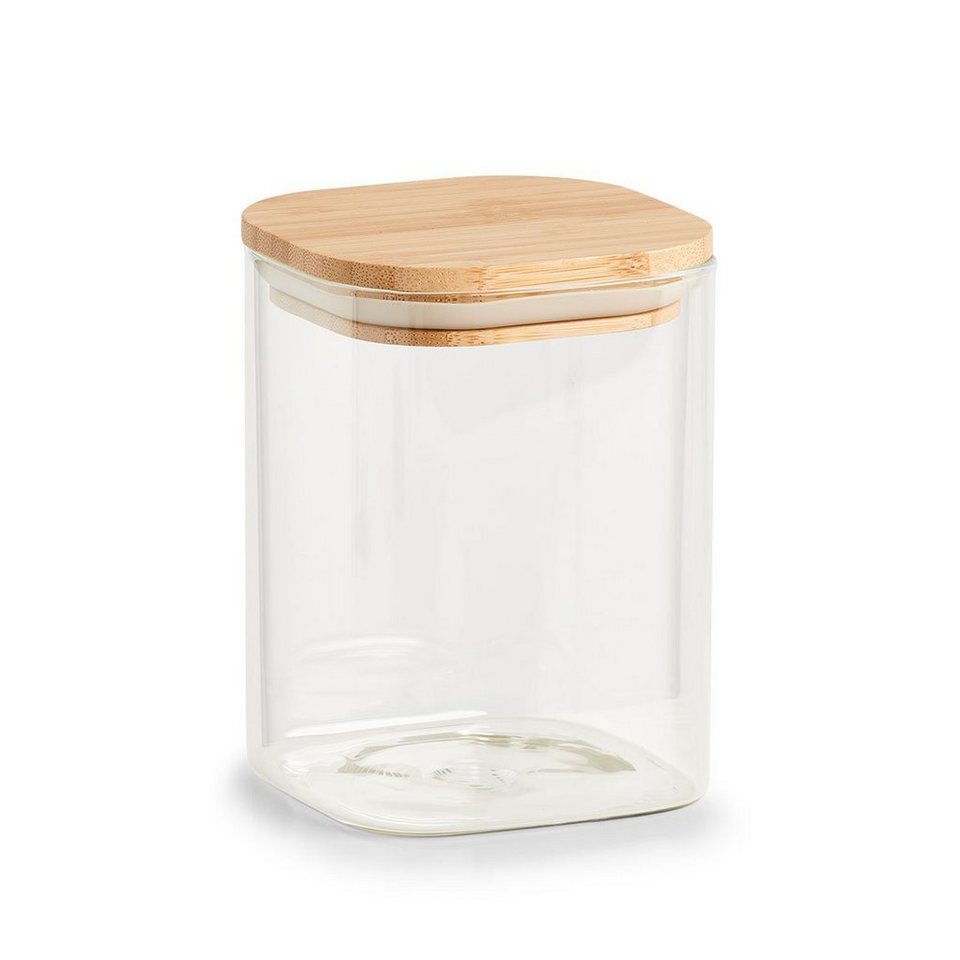 Zeller Present Vorratsglas Vorratsglas, eckig mit Holzdeckel, Glas, (Stück,  1-tlg), Lebensmittelbehälter 900 ml, eckiges Vorratsglas mit Bambusdeckel  für 900 ml