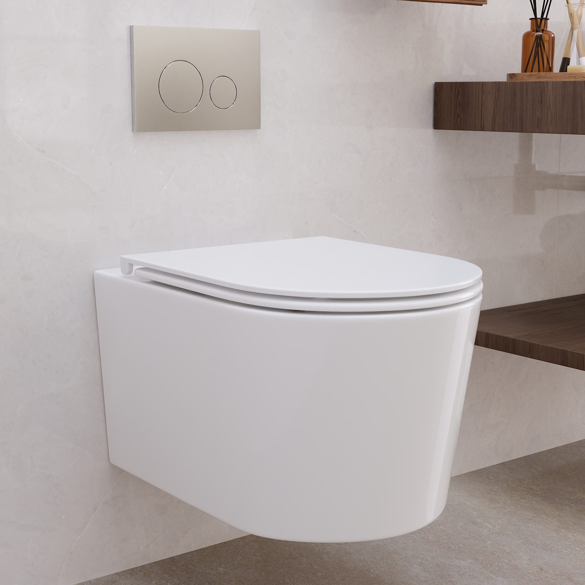 DeerValley Tiefspül-WC DeerValley Hänge WC Spülrandlos, wandhängend, Abgang waagerecht, Packung, Spülrandloses Wand-WC mit Soft-Close-Sitz