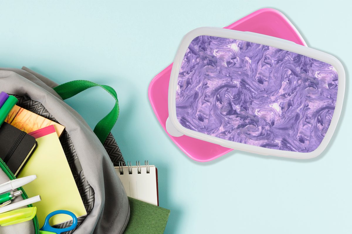 - rosa Kunststoff Muster, Lunchbox - Kunststoff, für Marmor Brotbox Brotdose Erwachsene, MuchoWow Snackbox, Mädchen, Kinder, (2-tlg), Violett