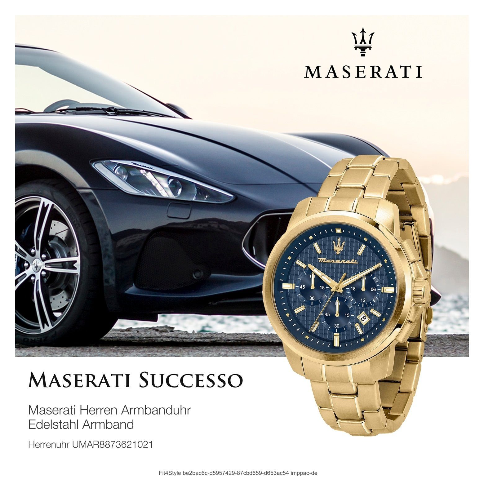 Chronograph Herrenuhr Italy Made-In MASERATI Edelstahlarmband, Maserati 44mm) Chronograph, (ca. groß rund, Uhr Herren
