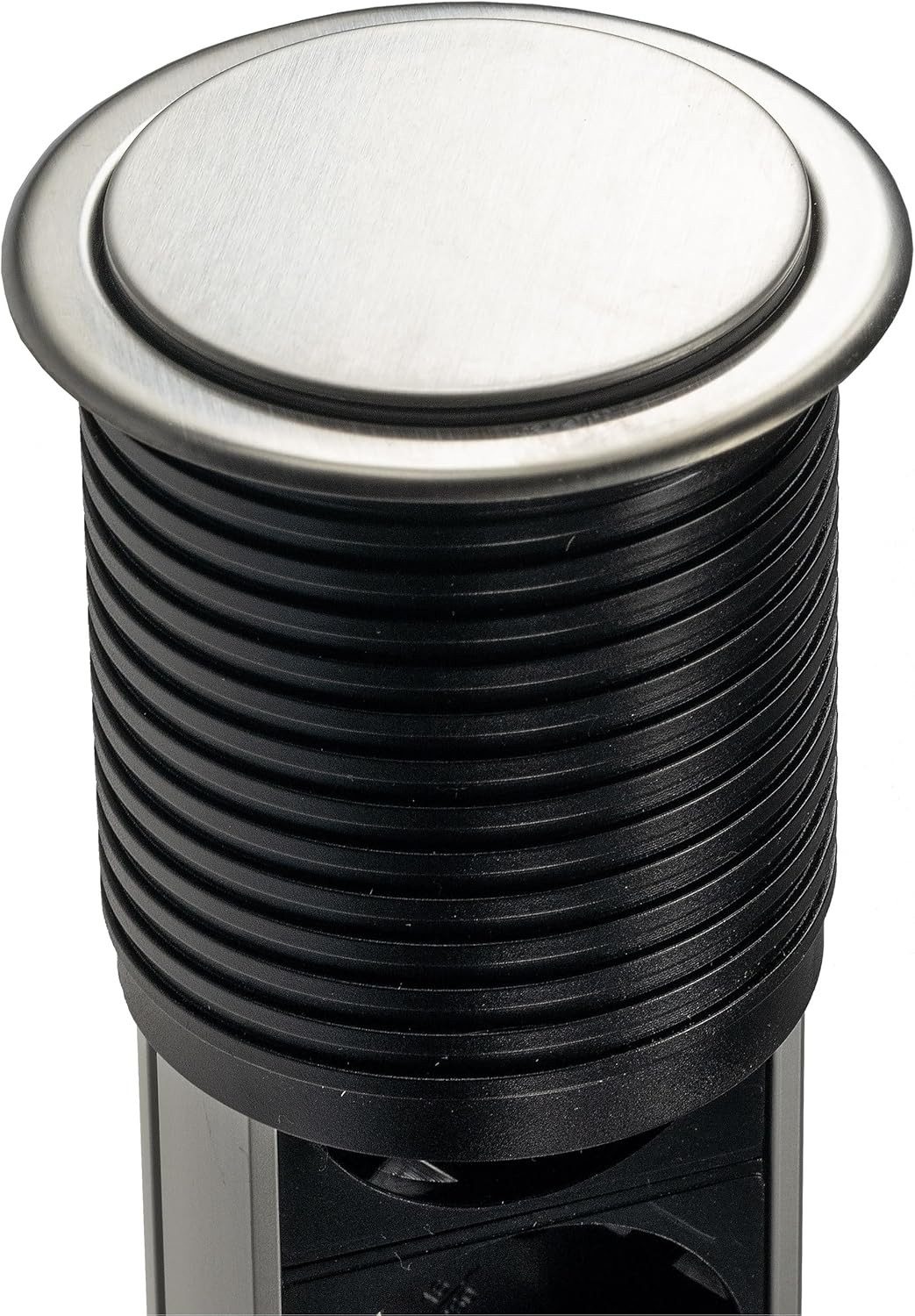 ChiliTec Schreibtisch-Einbausteckdose 3x + 1xUSB A+C versenkbar, Edelstahl, Mehrfachsteckdose