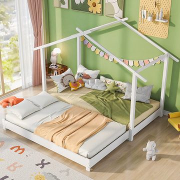 HAUSS SPLOE Kinderbett Hausbett Kinderbett Massivholz Kinder Bett umbaubar Bodenbett (90 /180 x 190cm Holz Kinderbett für Jungen & Mädchen), Variable Anpassung, Bodenbett für Kinder, Spaß und praktisch