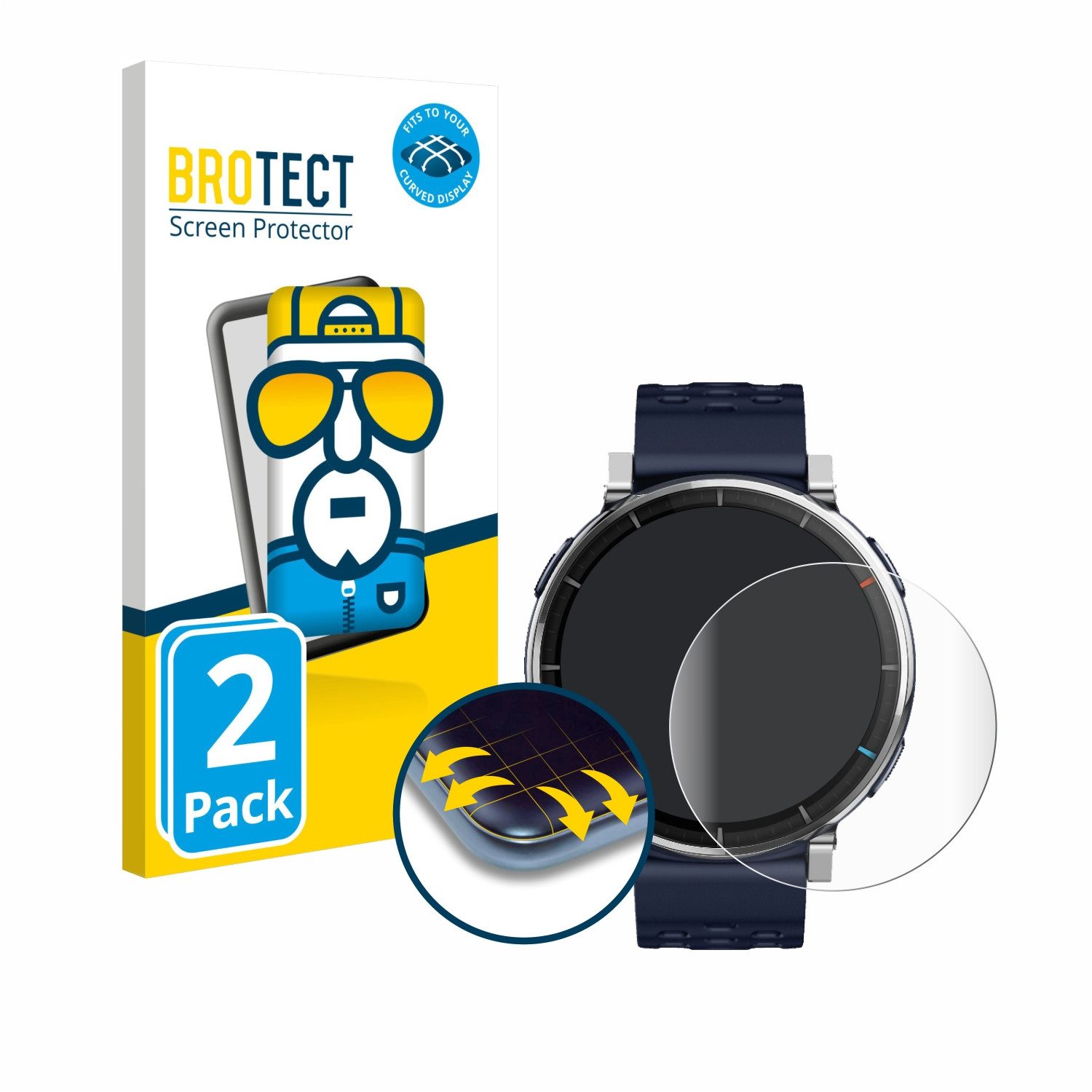 BROTECT Displayschutzfolie Fullscreen Schutzfolie für Amazfit Active 3 Premium, 2 Stück, Displayschutz Folie Fullcover Klar Transparent