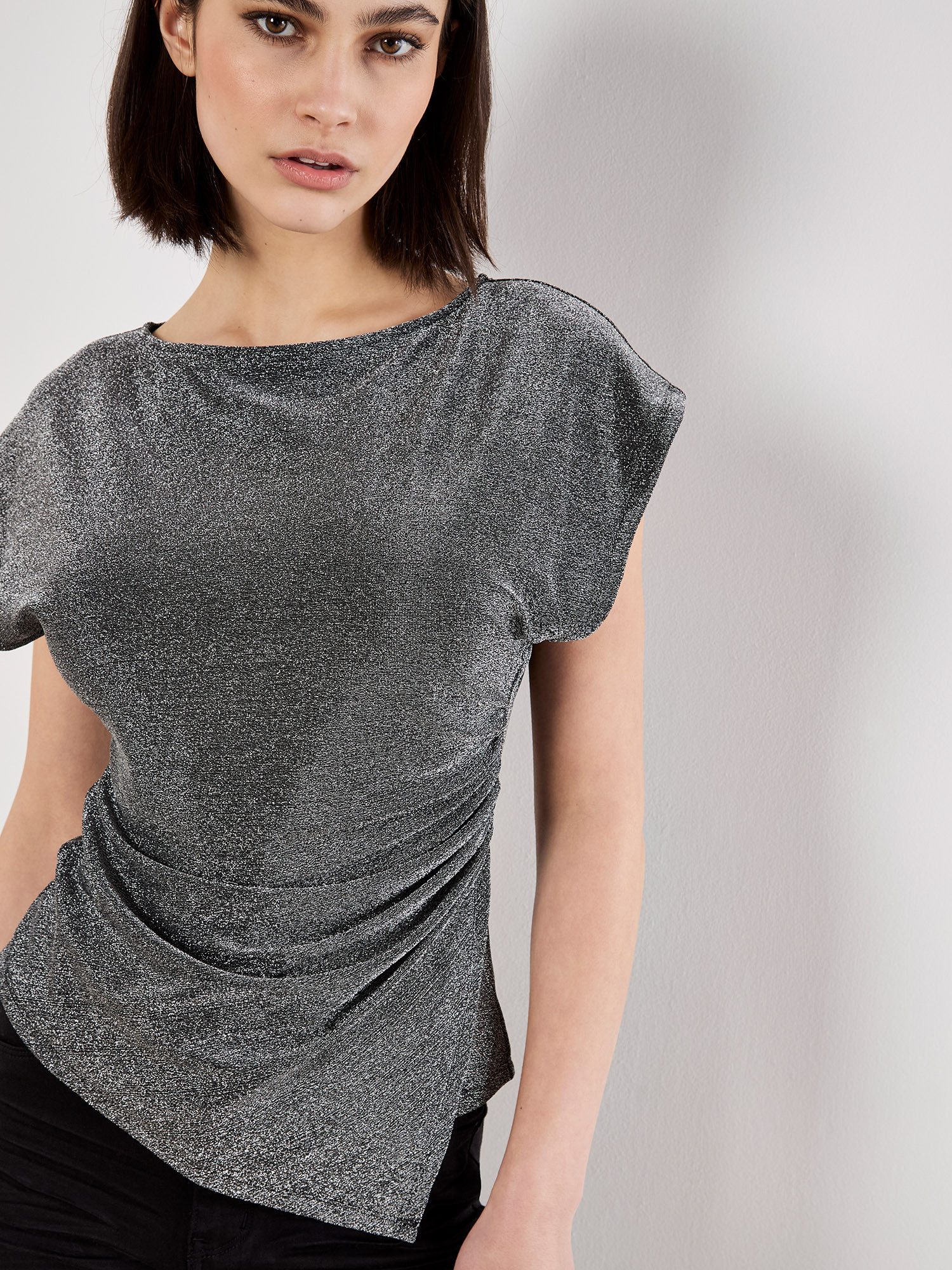 Apricot Paillettenshirt Partytop mit Glitzer