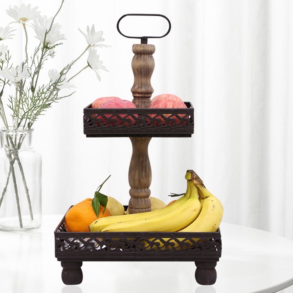 Melko Etagere Servierplatte Servierständer Etagere 2 Stöckig Holz Braun Weiß 51 CM, (Stück, Servierschale), Massivholz