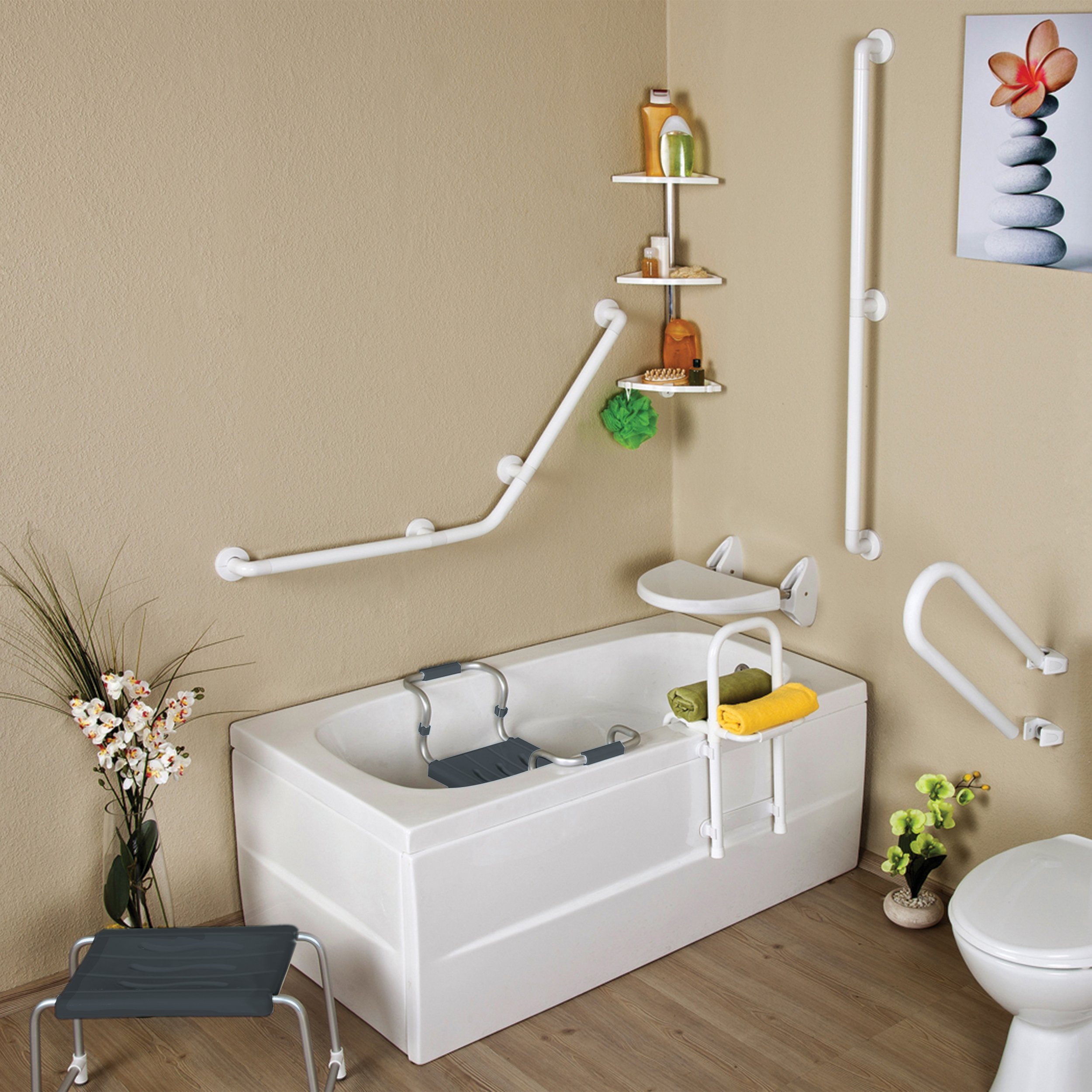 MSV Bathtub Hanging Seat, Extendable Bathtub Seat 50-70 cm, Load Capacity up to 150 kg, Easy to Hang, Fits All Standard Bathtubs Thanks to Adjustable Width, Seat Surface approx. 36 x 26 cm