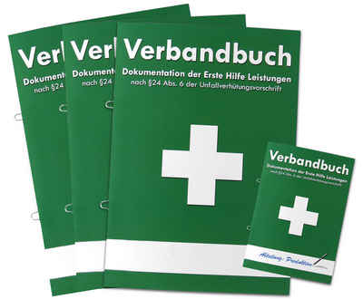 WM-Teamsport Erste-Hilfe-Set 3er - Pack Verbandbuch - Meldeblock (GRÜN DIN A5) - entnehmbare Seiten