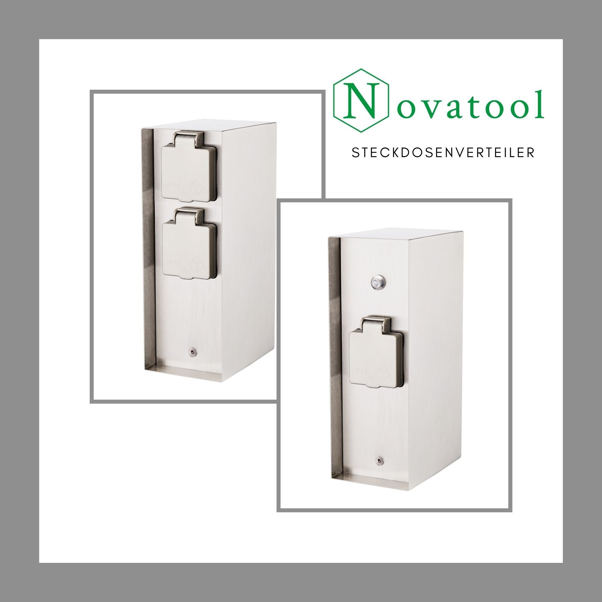 Thumbnail - Novatool Gartensteckdose -, 2-St., Steckdosenleiste, Montageplatte, Dübel und Schrauben