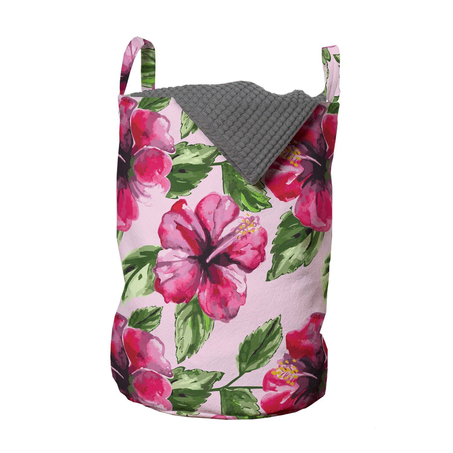 Abakuhaus Wäschesäckchen Wäschekorb mit Griffen Kordelzugverschluss für Waschsalons, Blumen Aquarell-Hibiscus Flowers | Wäschesäcke
