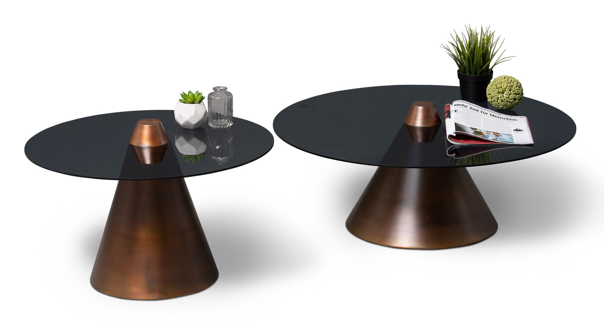 freiraum Satztisch Lou, (2er-Set) in Metall kupferfarben / Sicherheitsglas - 29x80cm (HxD)