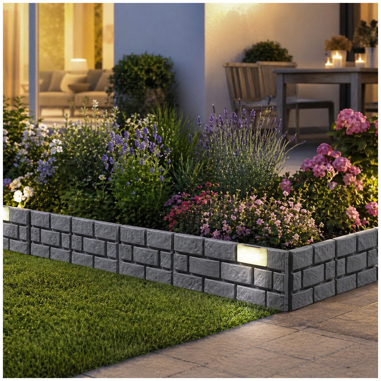 HTI-Living Beetumrandung Beeteinfassung Nessa Solar, LxH: 43.5x29 cm, Set, 4 Module, davon 1 Modul mit Solarpanel, Beetbegrenzung Beetumrandung