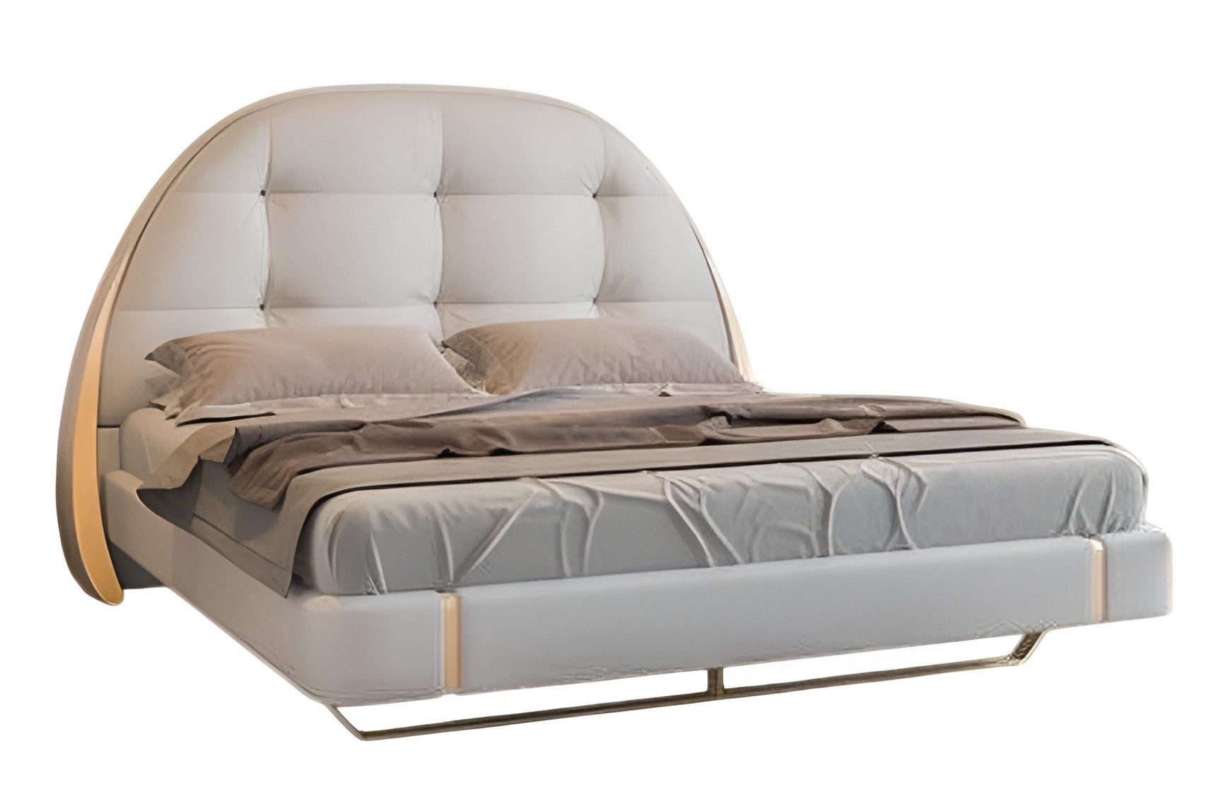 JVmoebel Polsterbett Luxuriöses graues Bett mit goldenen Akzenten und modernem Design, Made in Europe