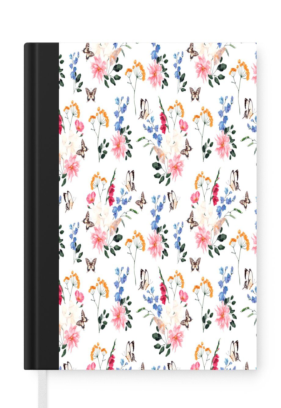 MuchoWow Notizbuch Blumen - Schmetterlinge - Collage, Journal, Merkzettel, Tagebuch, Notizheft, A5, 98 Seiten, Haushaltsbuch