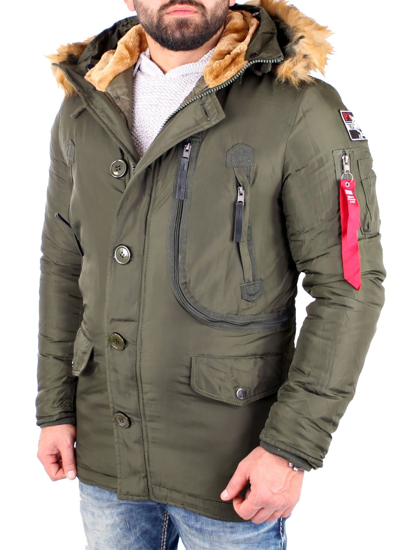 Reslad Winterjacke Reslad Winter-Jacke Herren-Parka Kapuzen Kunstfell-Krage günstig online kaufen