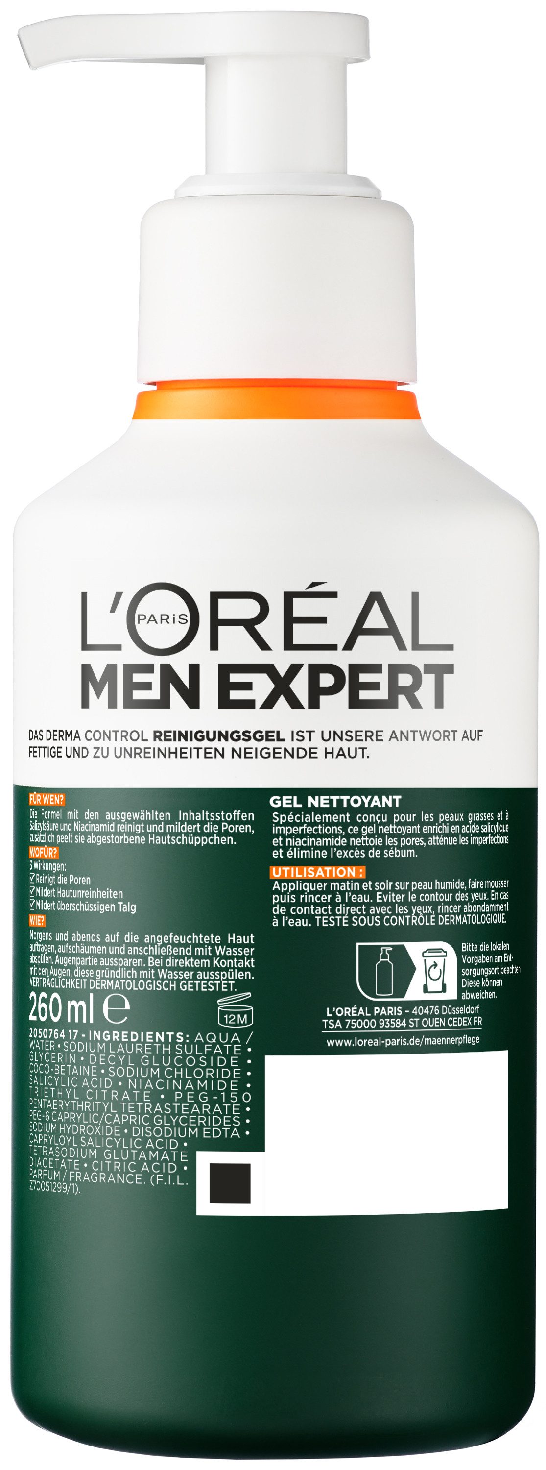 L'ORÉAL PARIS MEN EXPERT Gesichtsreinigungsgel DERMA CONTROL REINIGUNGSGEL, Mit Salizylsäure und Niacinamid, behandelt Pickel und Unreinheiten.