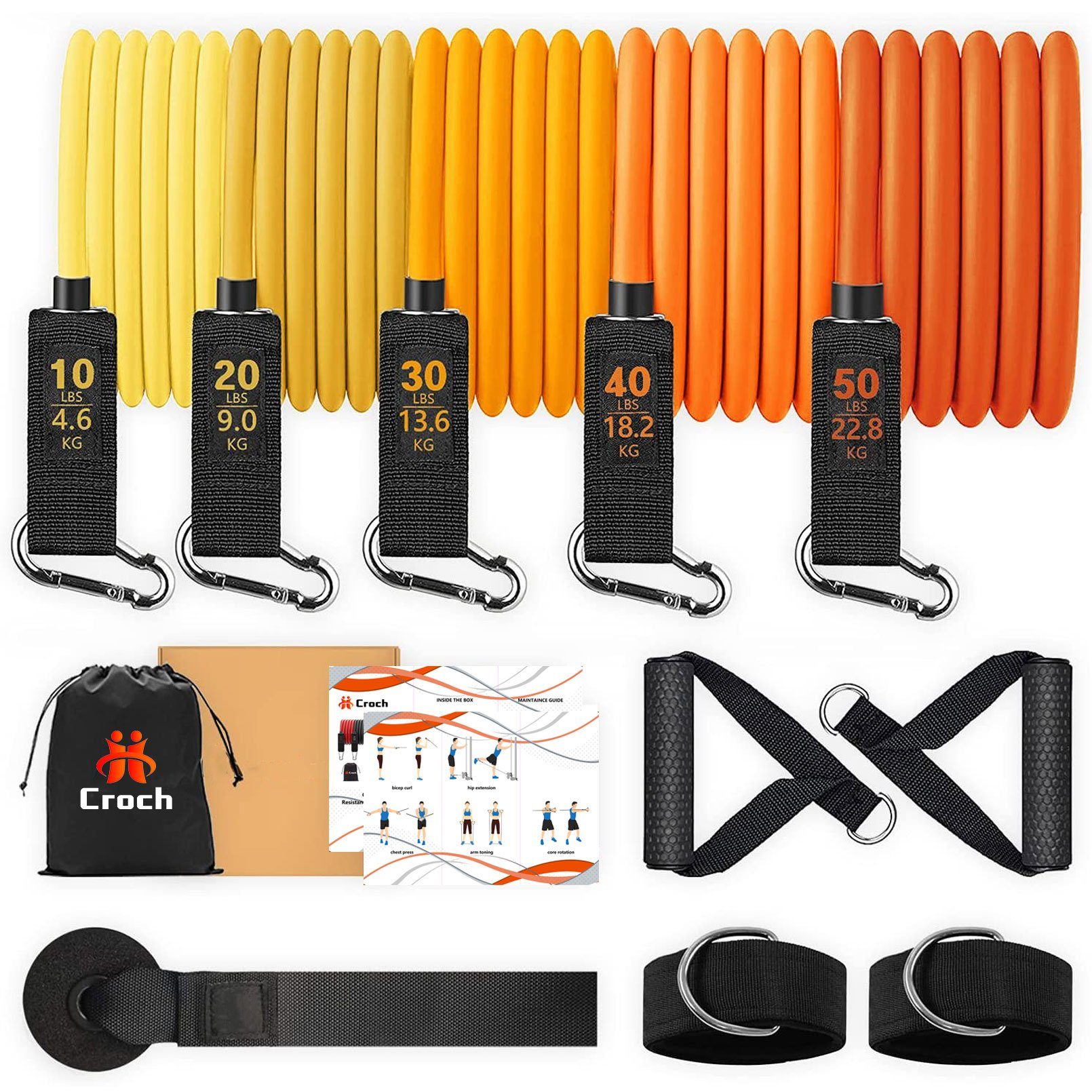 Croch Resistance Bands Fitnessband (kein Zoll, kein), 5 Fitnessbänder Expander Bänder, aus Naturlatex