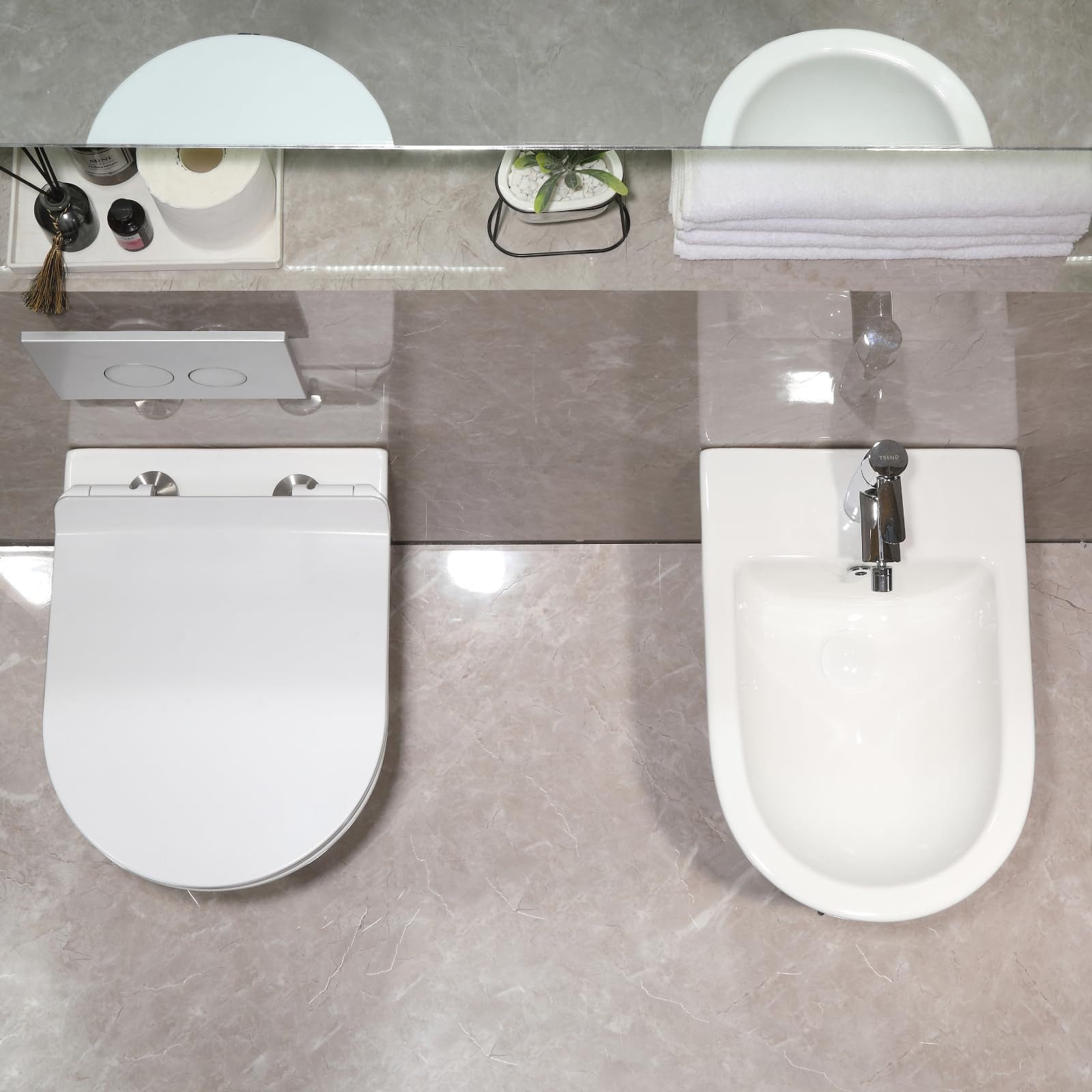 HOROW Bidet Hänge Bidet Komplet Set mit Hänge WC Spülrandlos, wandhängend, WC Sitz mit Absenkautomatik Abgang – Bild 4 von 5