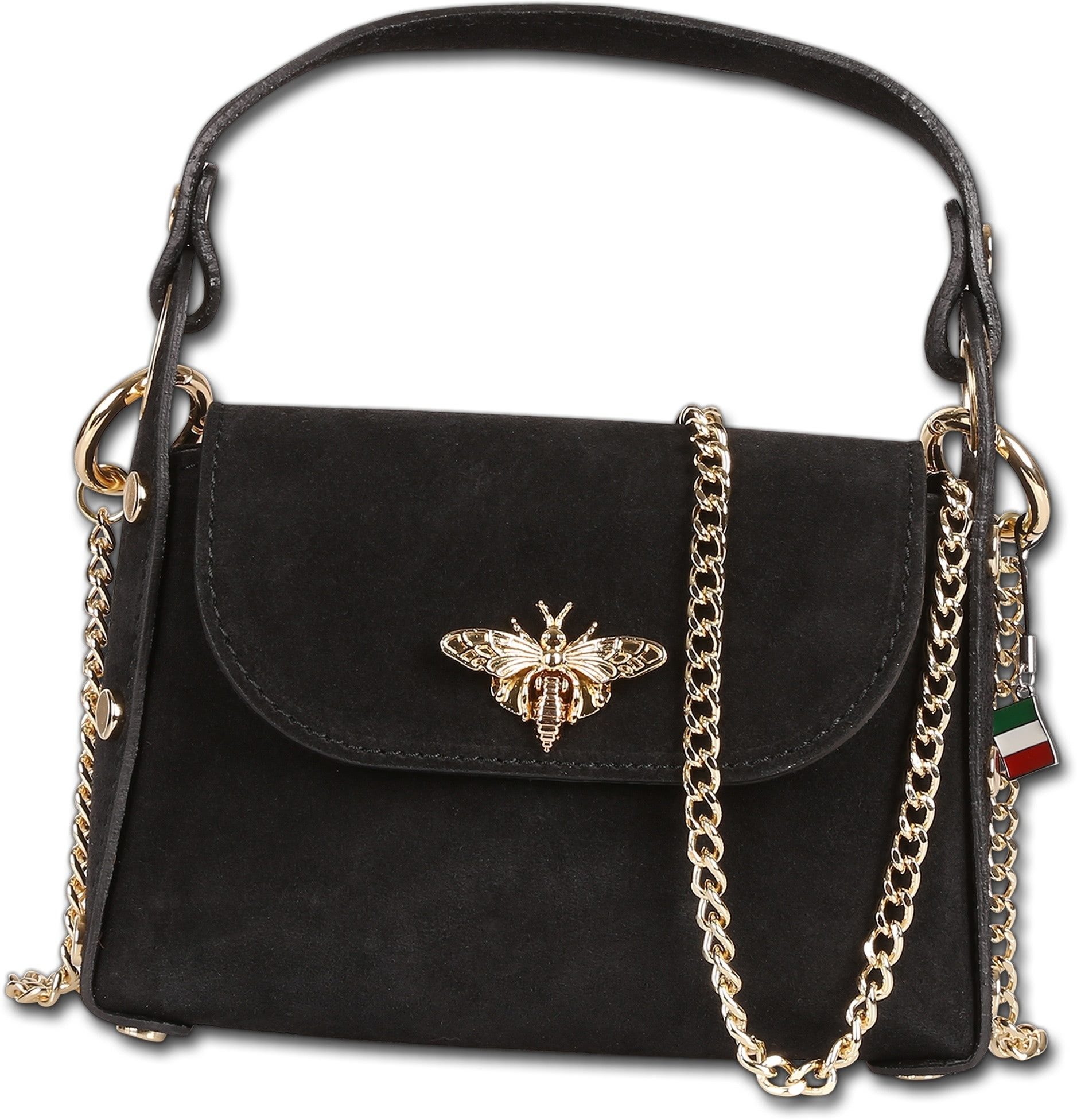 FLORENCE Umhängetasche Florence Biene Damen Handtasche (Umhängetasche, Umhängetasche), Damen Tasche Echtes Wildleder schwarz, Made-In Italy