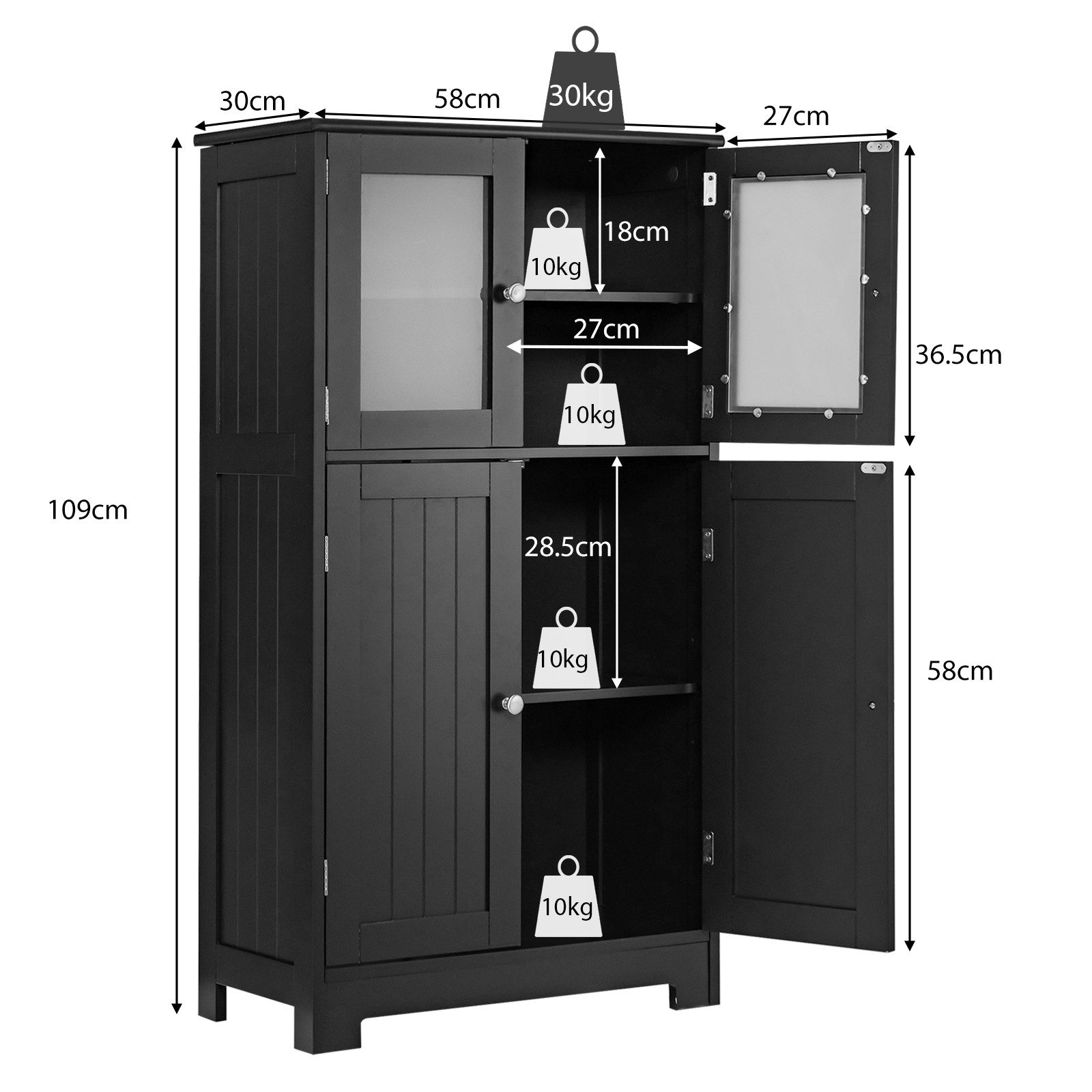 COSTWAY Mehrzweckschrank Vorratsschank Badezimmer mit verstellbarem Regal schwarz – Bild 4 von 4