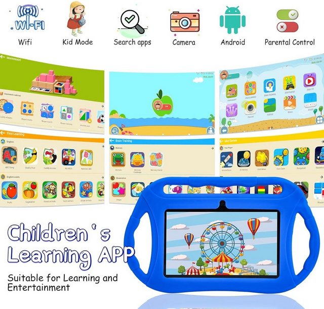 Veidoo für Kleinkinder mit Silikonhülle WiFi, GMS, Google Plays Tablet (7
