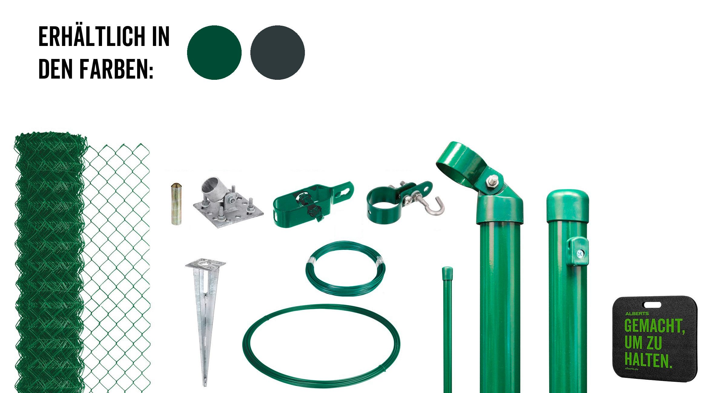 Alberts Zaun Alberts 690342 Maschendrahtzaun als Zaun-Komplettset, mit Einschlagbod, Alberts Maschendrahtzaun-Komplettset Drahtzaun mit Kniekissen, mit Ein