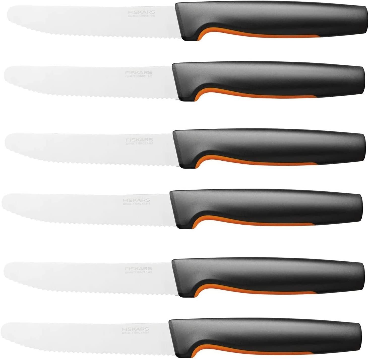Fiskars Tafelmesser 6 Stück Küchenmesser - Tomatenmesser,Japanischer Edelstahl Kunststoff