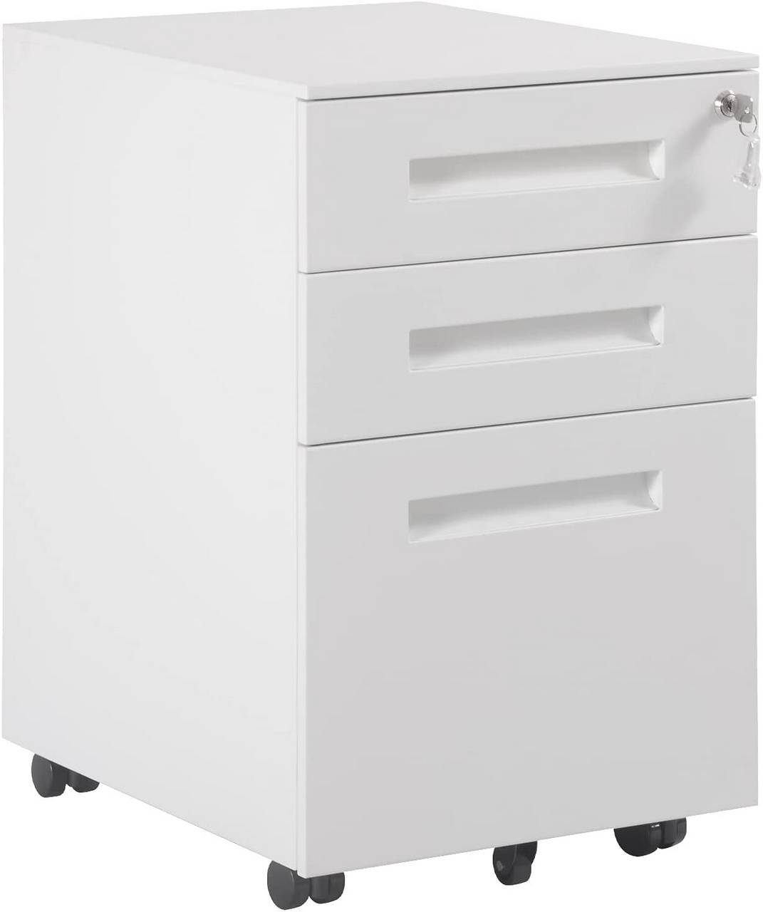 Woltu Rollcontainer, Mobiler Aktenschrank mit 3 Schubladen Bürocontainer Weiß