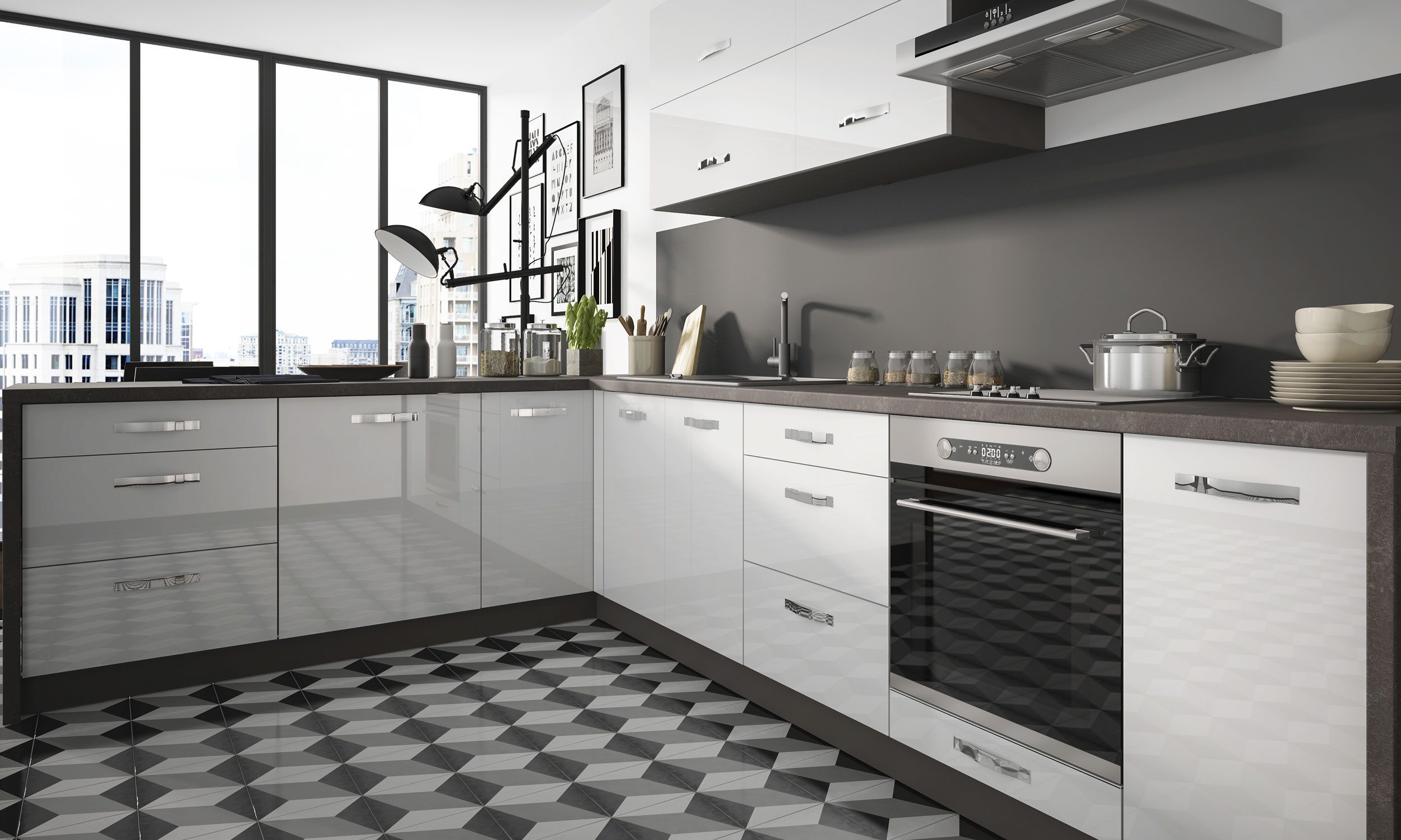 Feldmann-Wohnen Winkelküche Essen, (Teilauszugschubladen, Drehtüren, Gasdru günstig online kaufen