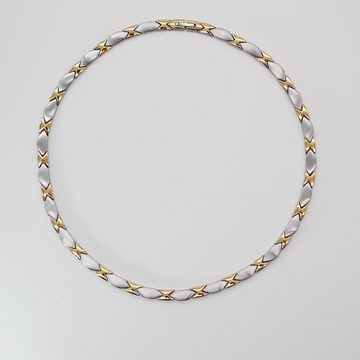 ELLAWIL Edelstahlkette Halskette / Collier Damenkette Collierkette Gliederkette Magnet-Kette (silber-goldfarbener Edelstahl, Kettenlänge 48 cm, Breite 6 mm), inklusive Geschenkschachtel