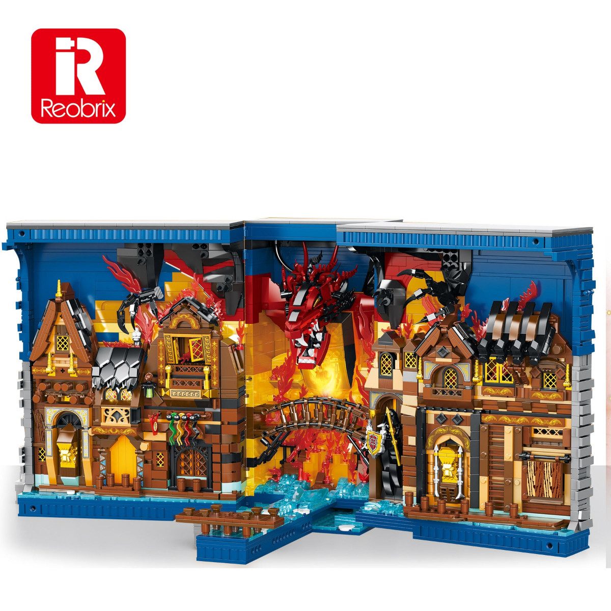 Reobrix 66035 Spielbausteine, (Einzelset, 3334 St., 3334 Teile), Aufklappbares Buch Diorama mit integrierter Beleuchtung