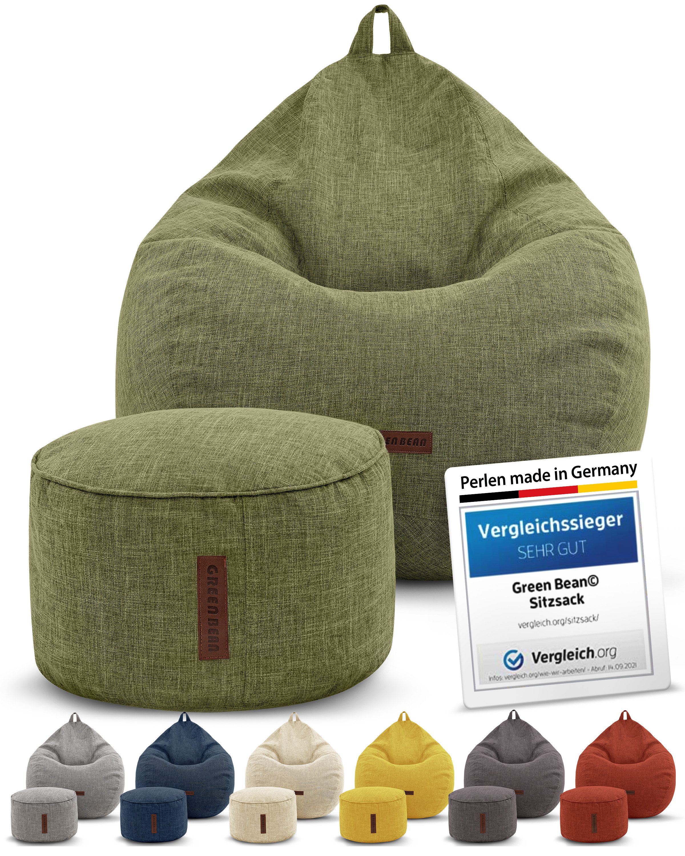 Green Bean Sitzsack Indoor Sitzsack XXL Home Linen +Hocker (2er Set Indoor Sitzsack 80x90x50cm + Sitzpouf 45x25cm mit EPS-Perlen Füllung -, Fußhocker Fußkissen  – Bild 4 von 5