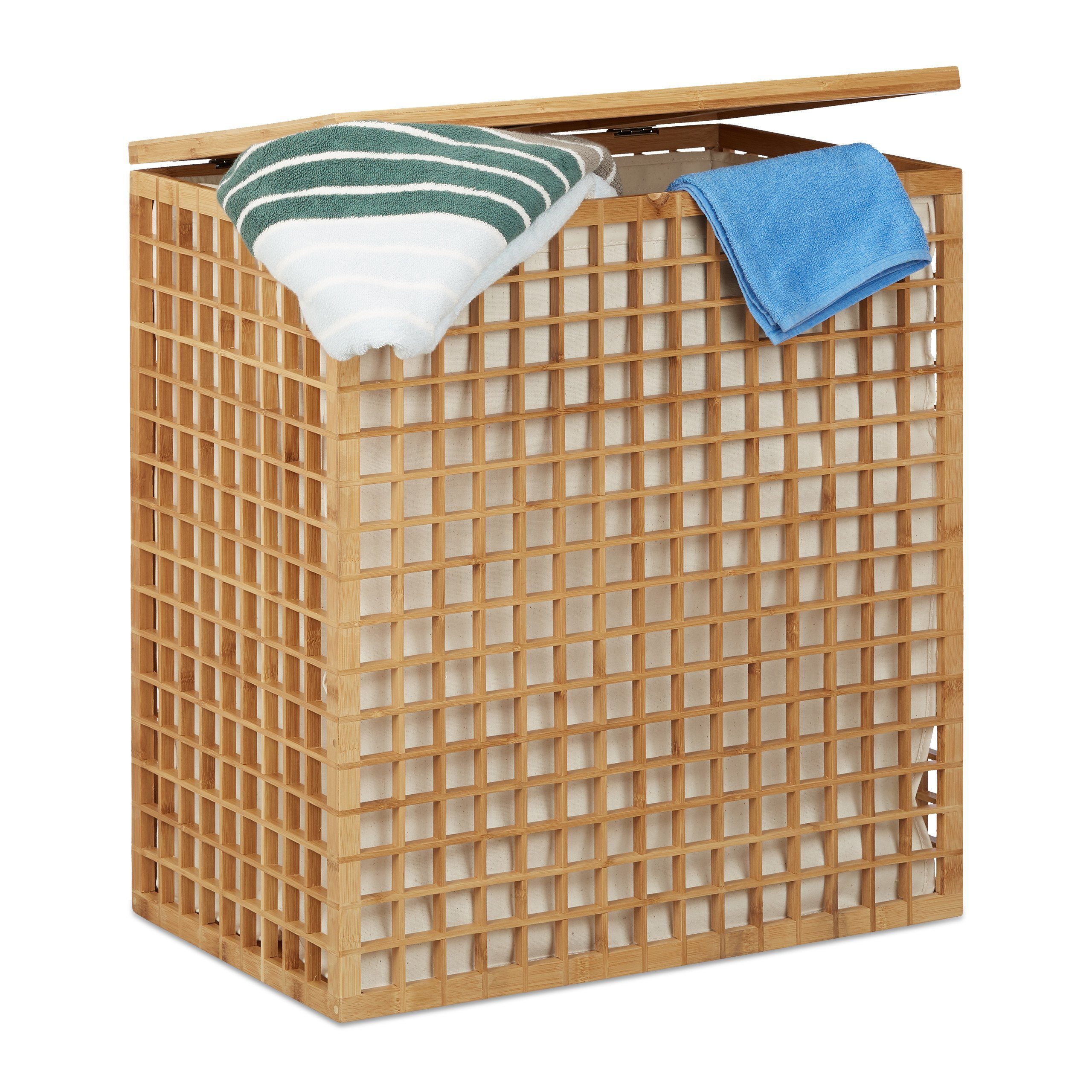 Wäschesammler "Bambus" Wäschekiste Wäschetruhe Wäschekorb mit Deckel 2 Fächer 