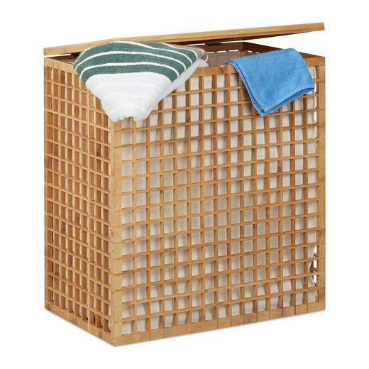 relaxdays Wäschekorb »Bambus Wäschesammler mit 2 Fächern«