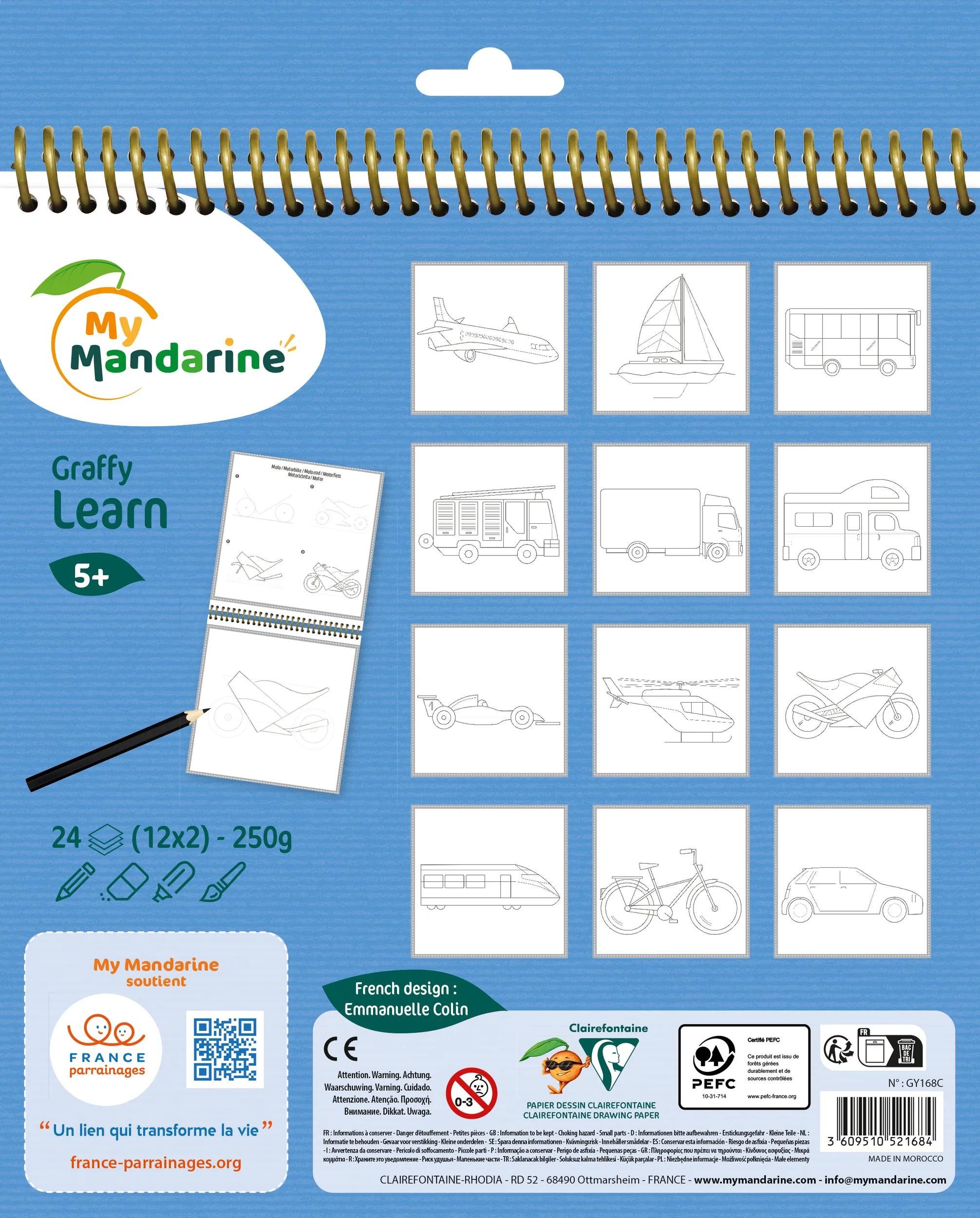 Avenue Mandarine Malvorlage 5x Graffy Learn, Transportmittel - Blau GY168C, My Mandarine
