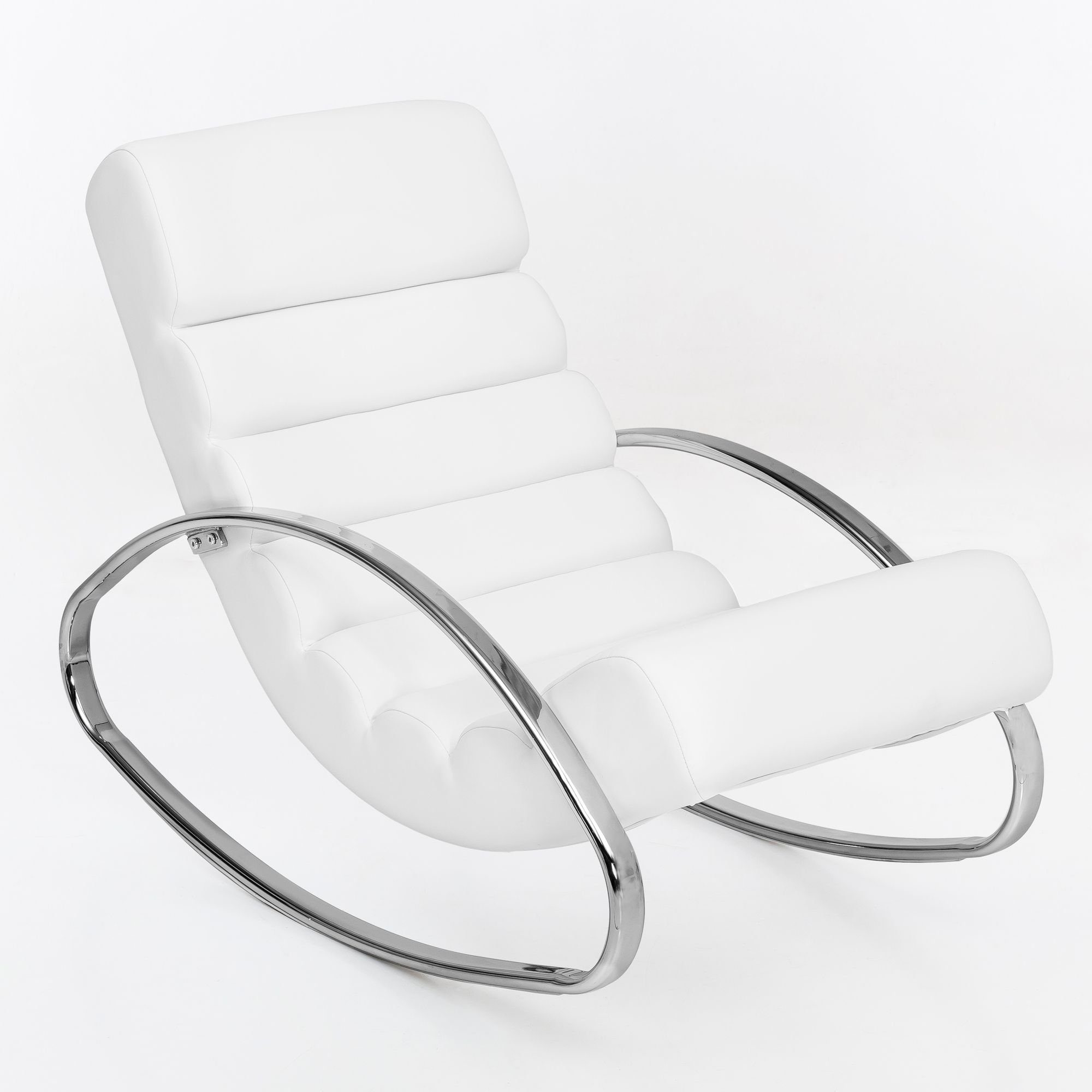 KADIMA DESIGN Schaukelstuhl Schaukelsessel MUR - Bequemer Relaxsessel mit Wippfunktion Weiß | Silber | Weiß
