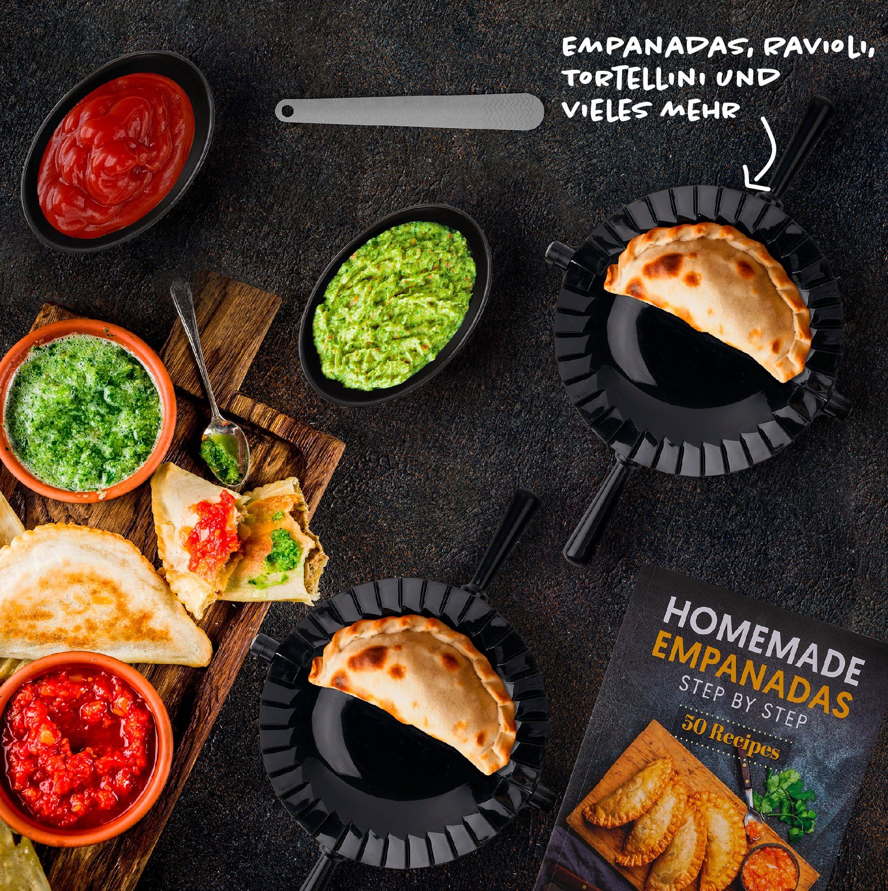 Tortillada Ausstechform Empanada und Teigtaschen, Kunststoff, (Set, 7-St., 7-teiliges Empanada-Set), für Empanadas, Ravioli und Teigtaschen