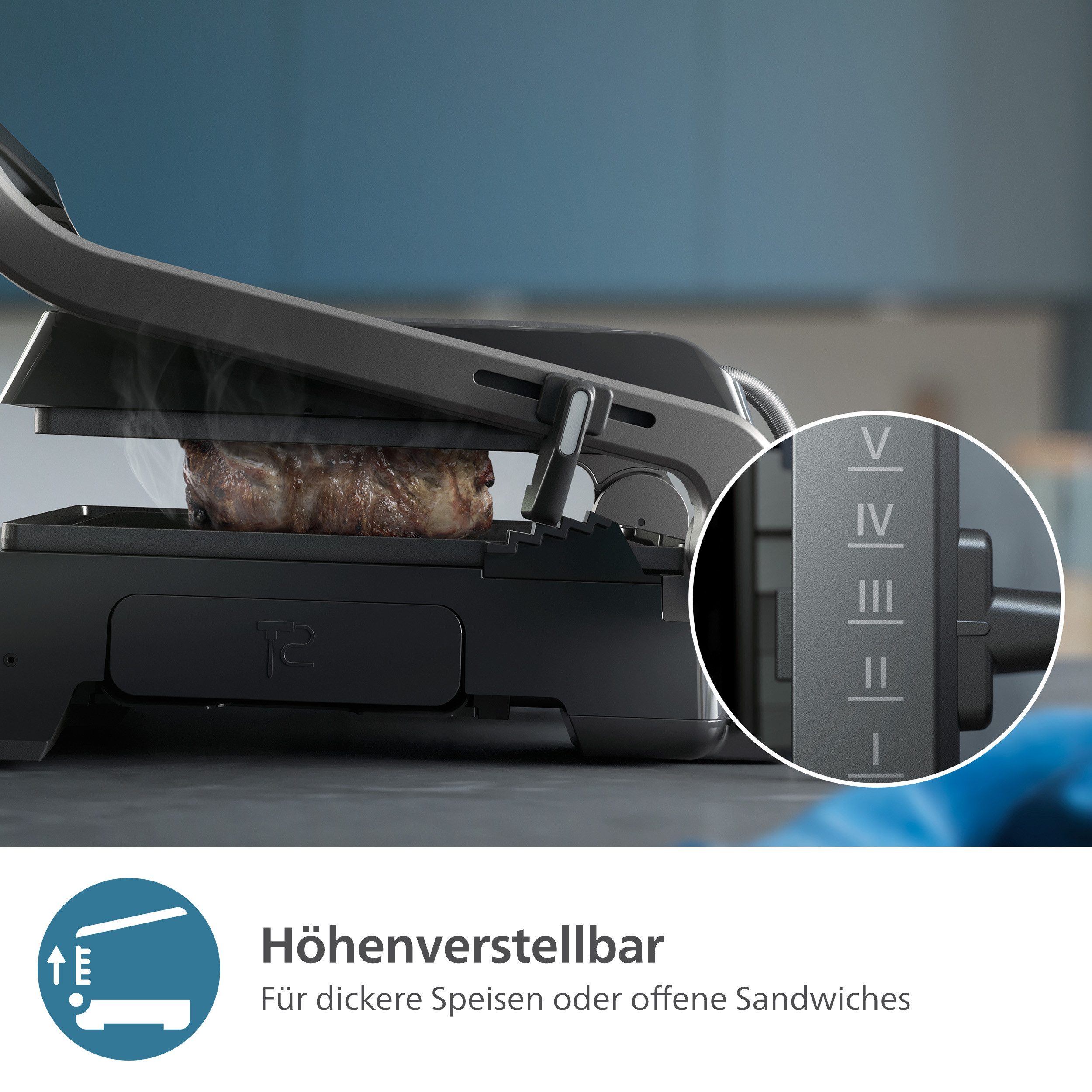 Philips Kontaktgrill 7000 Series HD6307/70 mit digitaler Temperatureinstellung, 2200 W, 8 voreingestellten Funktionen, und verstellbaren, abnehmbaren Platten – Bild 5 von 5