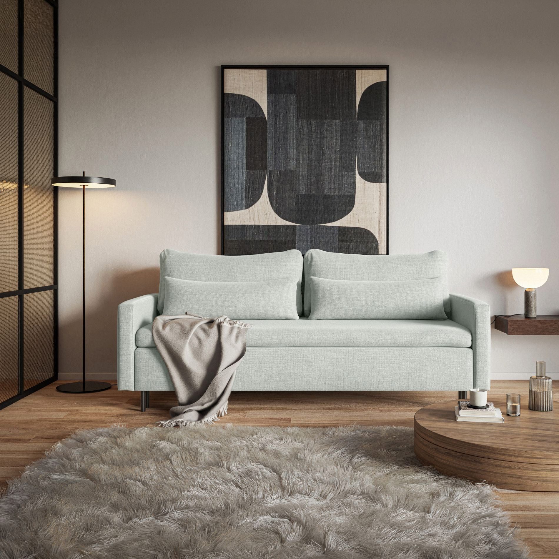 Selsey Schlafsofa, mit Schlaffunktion, Stauraum, Chenille und Zierkissen, 220 cm