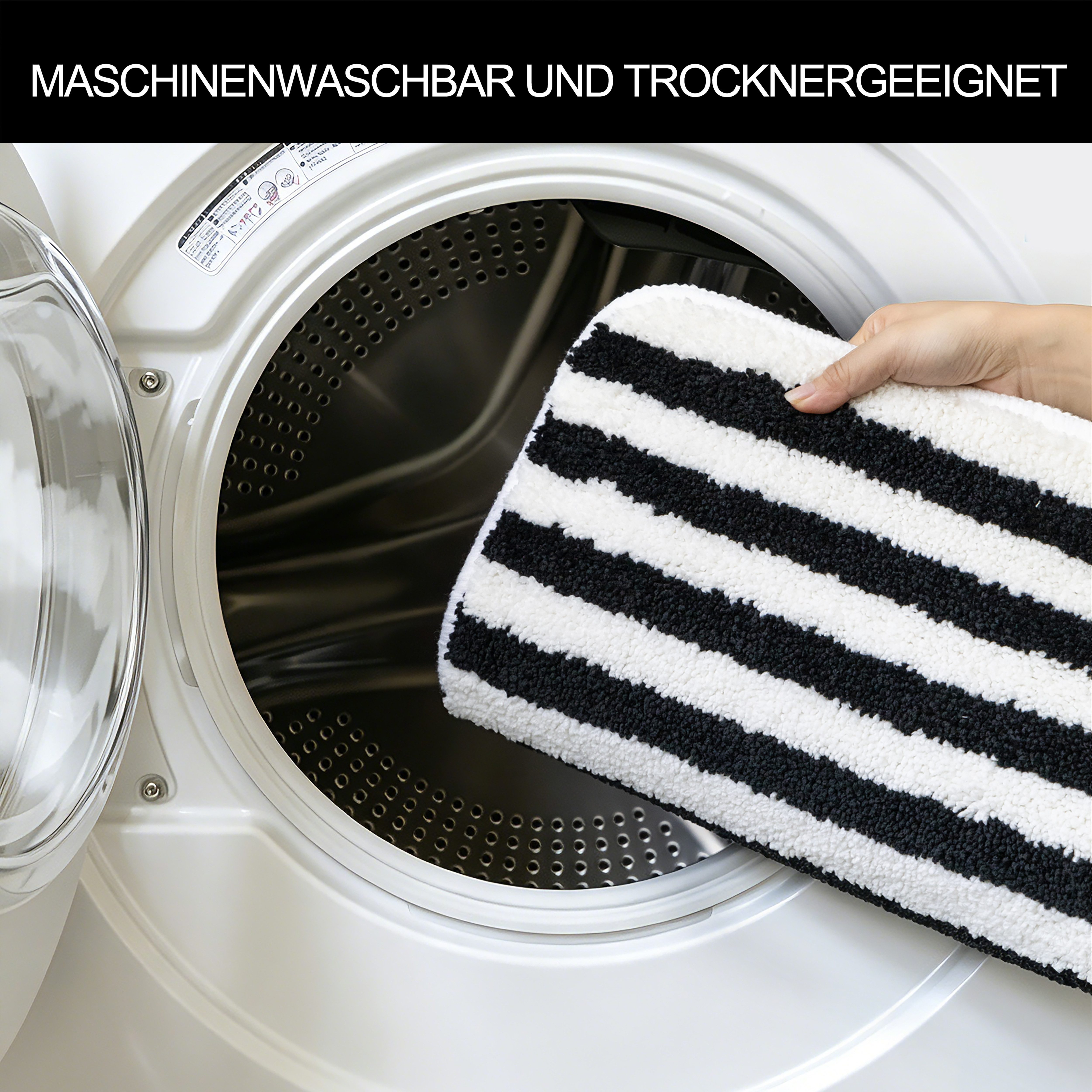 OTTO home Badematte Streifen, Jannika, Badvorleger, Badezimmer Teppich, Höhe 12 mm, rutschhemmend beschichtet, schnell trocknend, fußbodenheizungsgeeignet, Poly – Bild 5 von 5