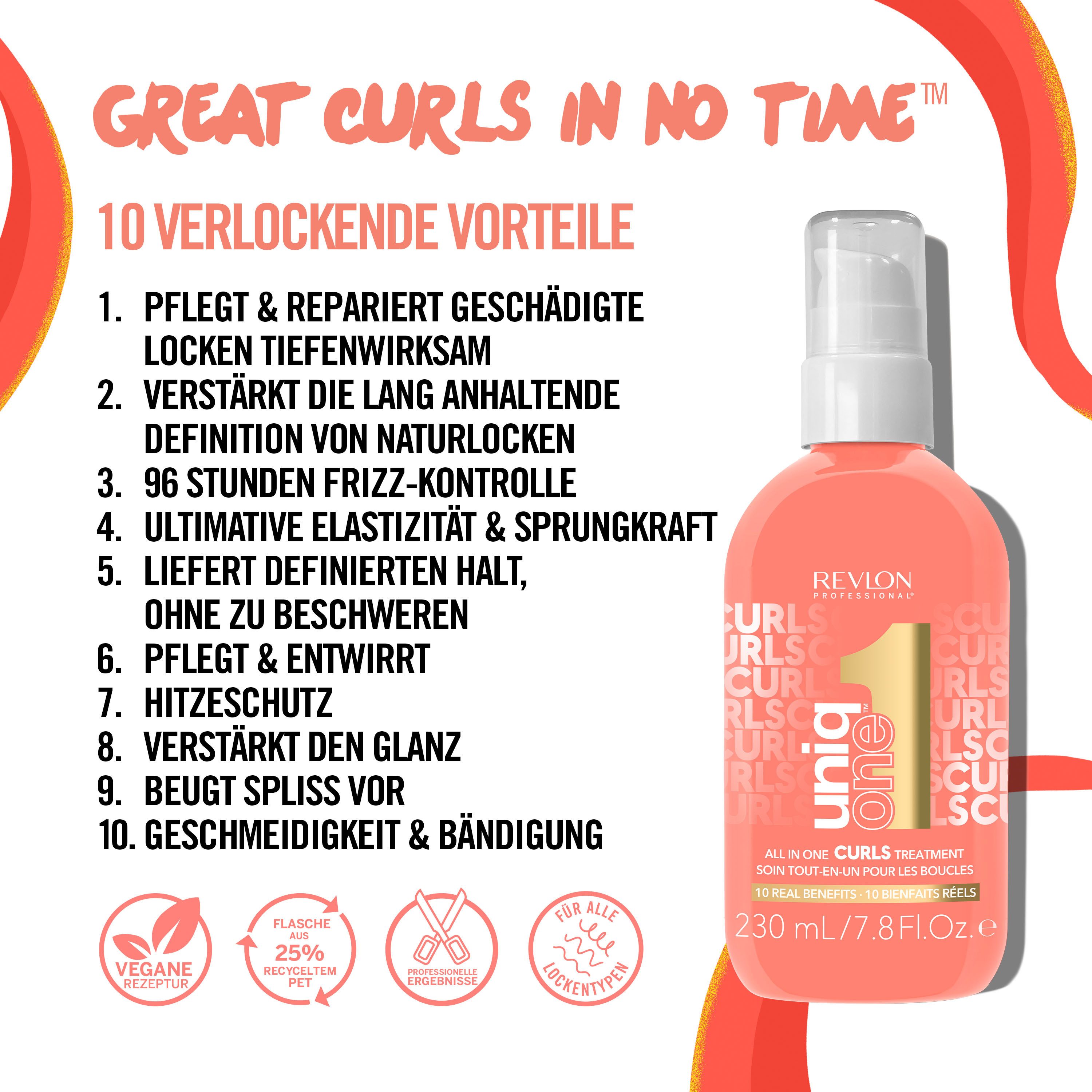 REVLON PROFESSIONAL Leave-in Pflege UNIQONE CURLS TREATMENT, 1-tlg., Tiefenwirksame Pflege mit zehn Vorteilen für lockiges Haar.