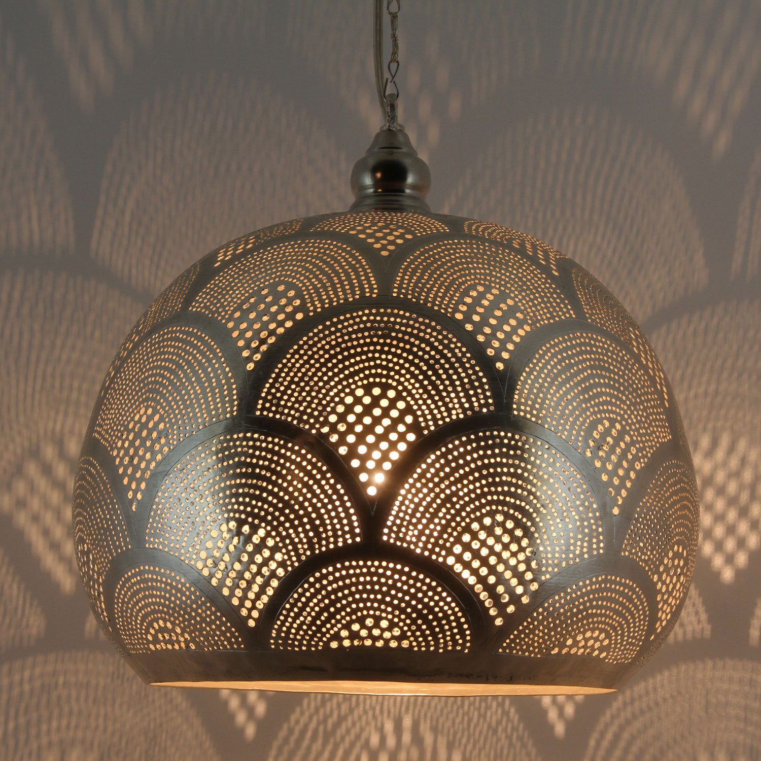 Toufaha Samak marokkanische Orientalische Hängeleuchte D30 EL2024 Lampe ohne Leuchtmittel, Silber Messing, Casa Hängelampe, aus Prachtvolle Moro Pendelleuchte,